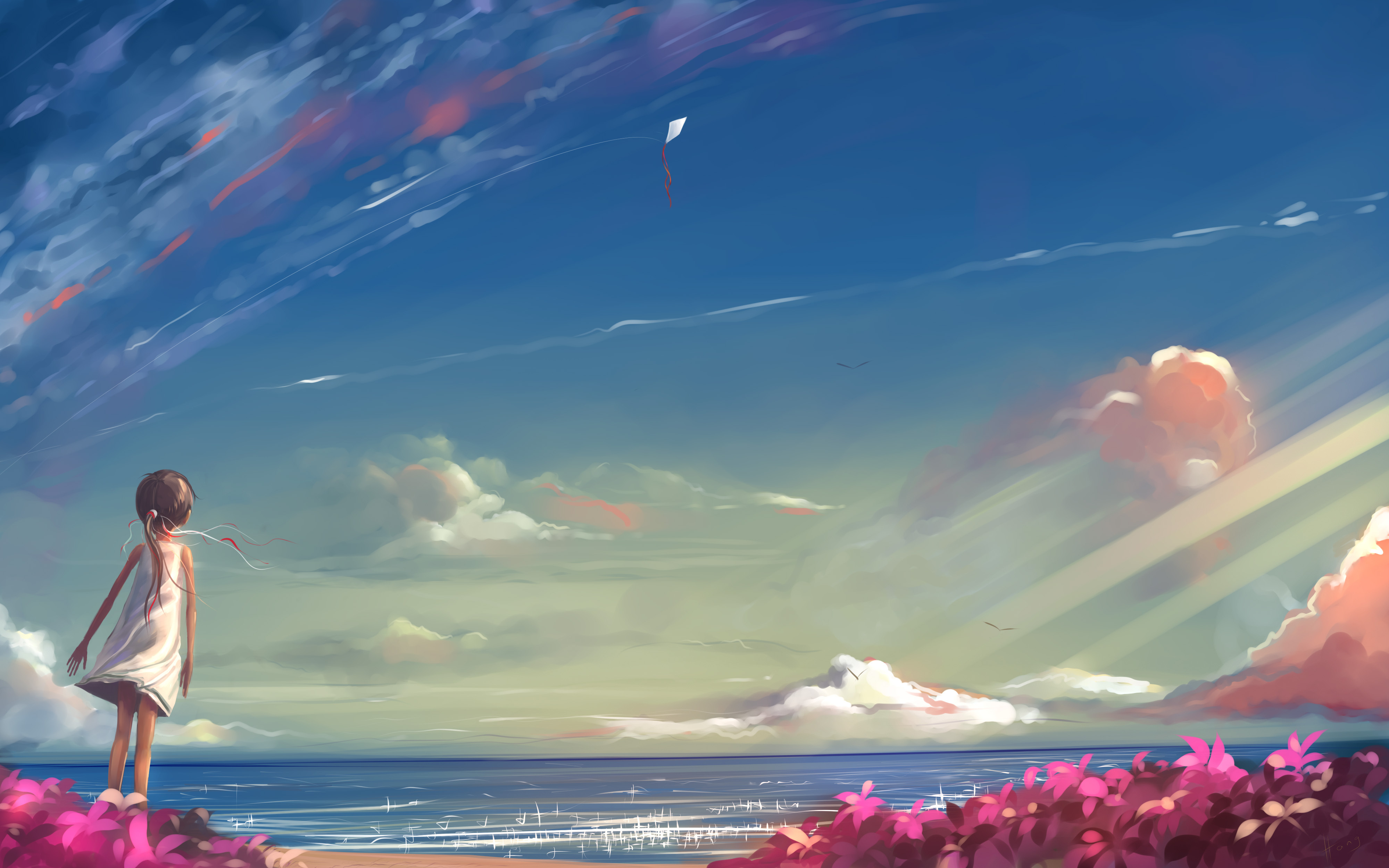 Anime Girl Near Ocean Wallpapers