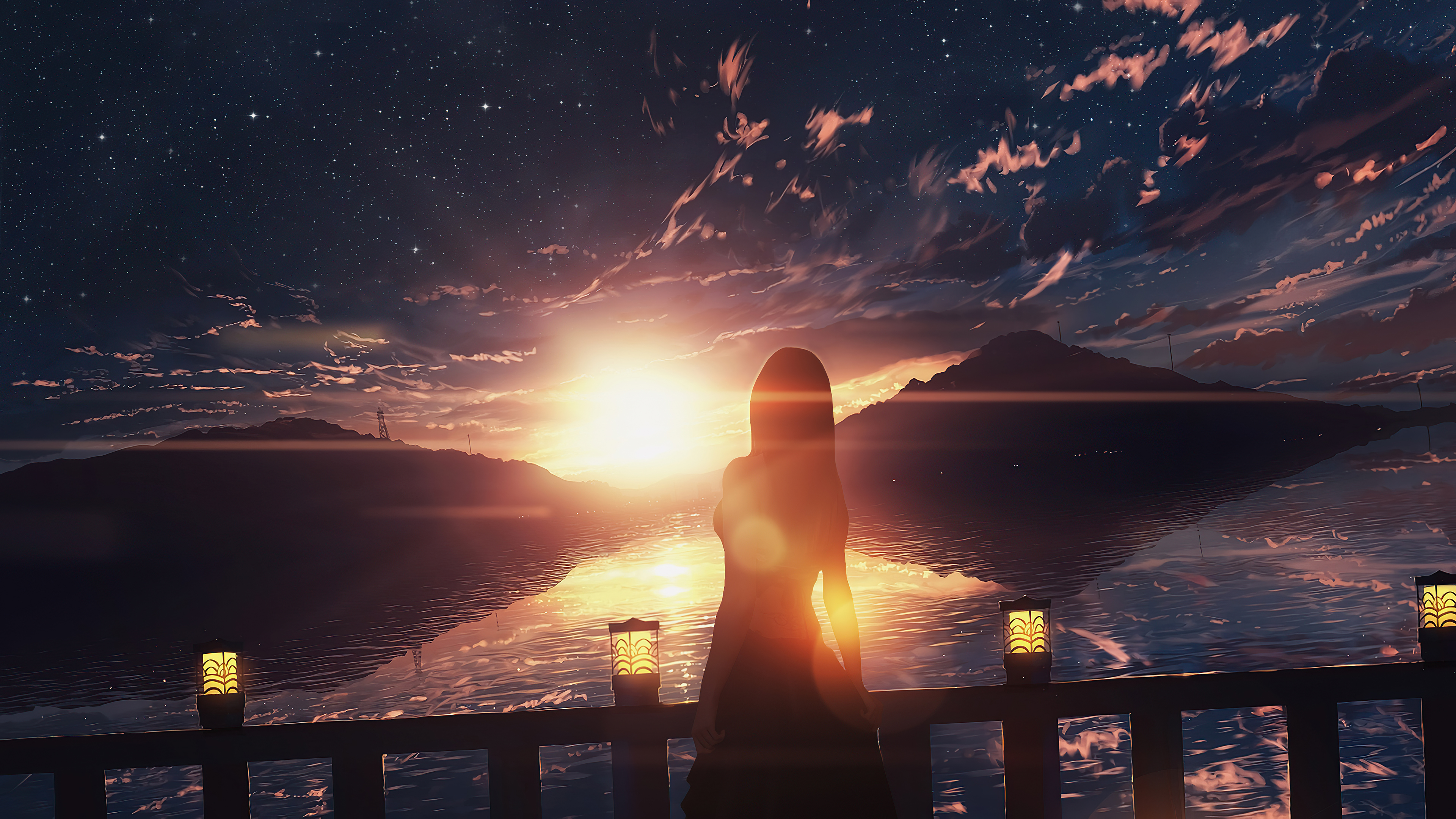 Anime Girl Near Ocean Wallpapers