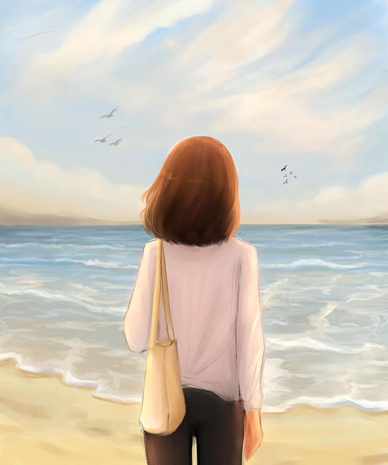 Anime Girl Near Ocean Wallpapers