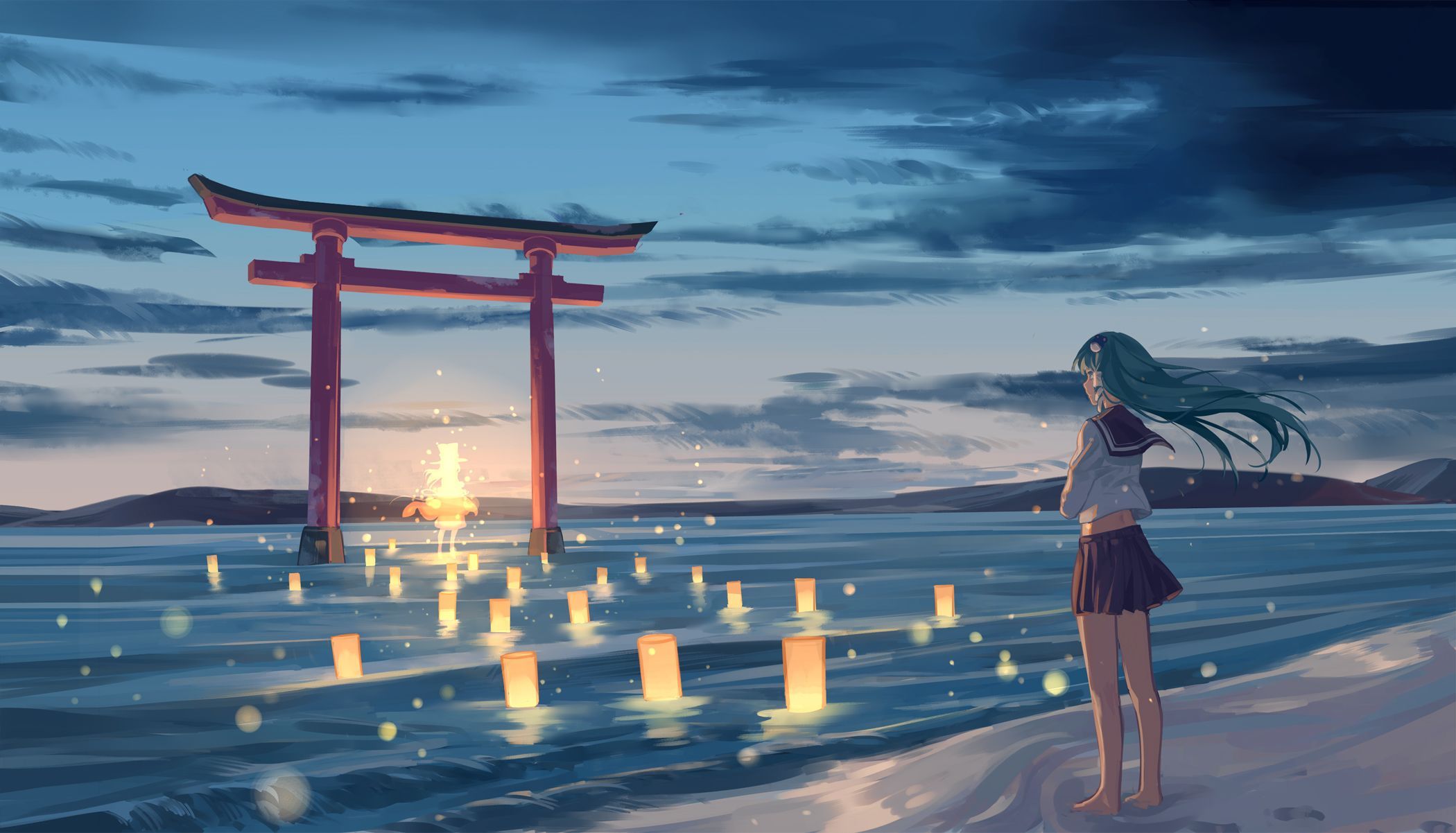 Anime Girl Near Ocean Wallpapers