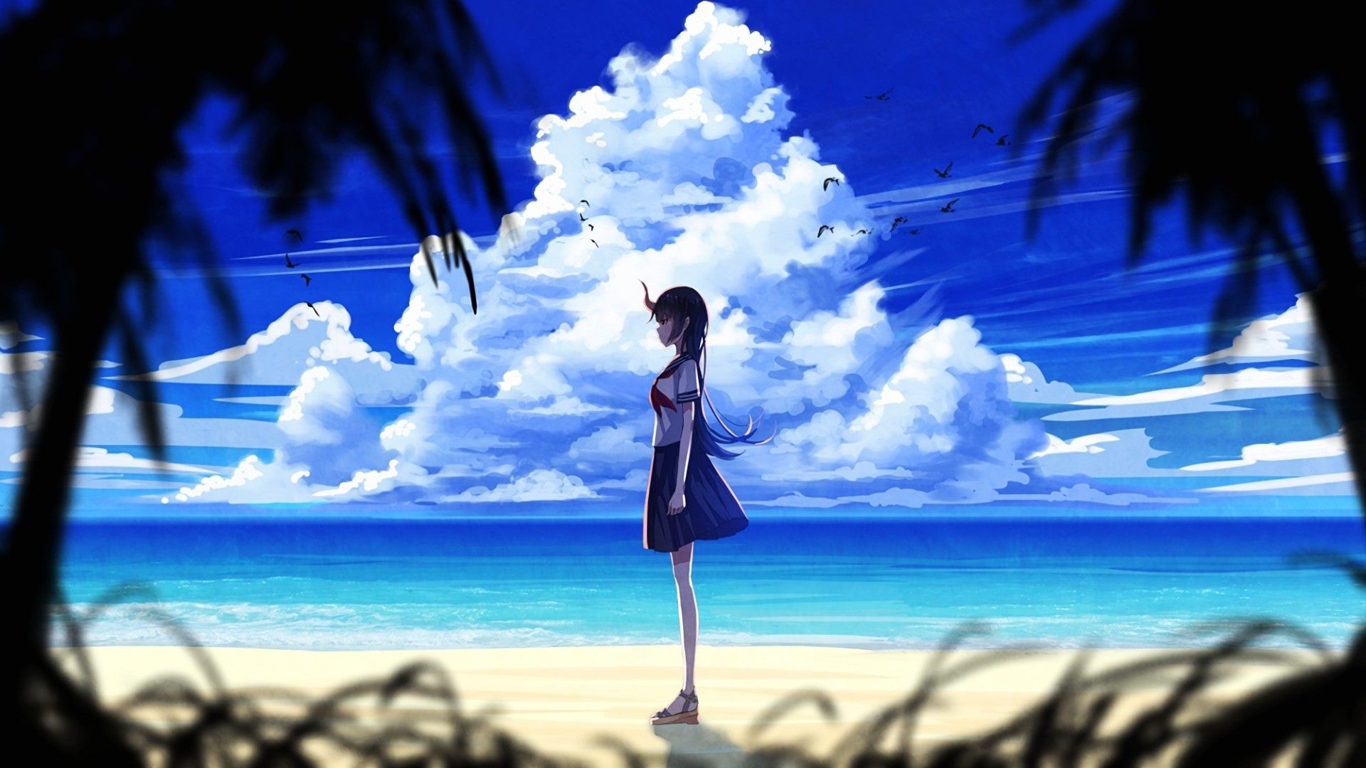 Anime Girl Near Ocean Wallpapers