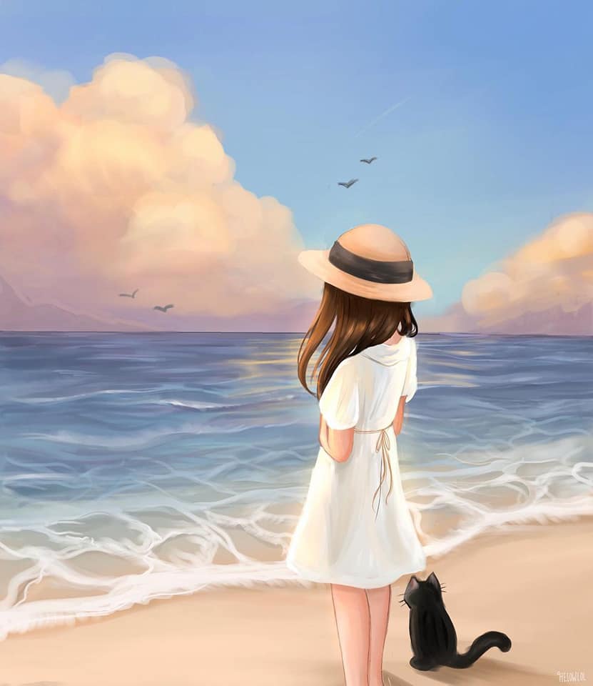 Anime Girl Near Ocean Wallpapers