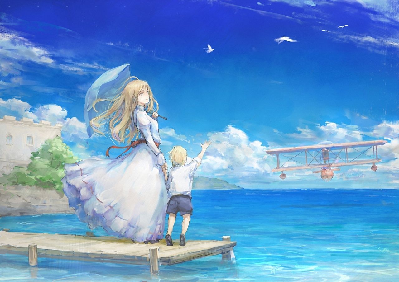 Anime Girl Near Ocean Wallpapers