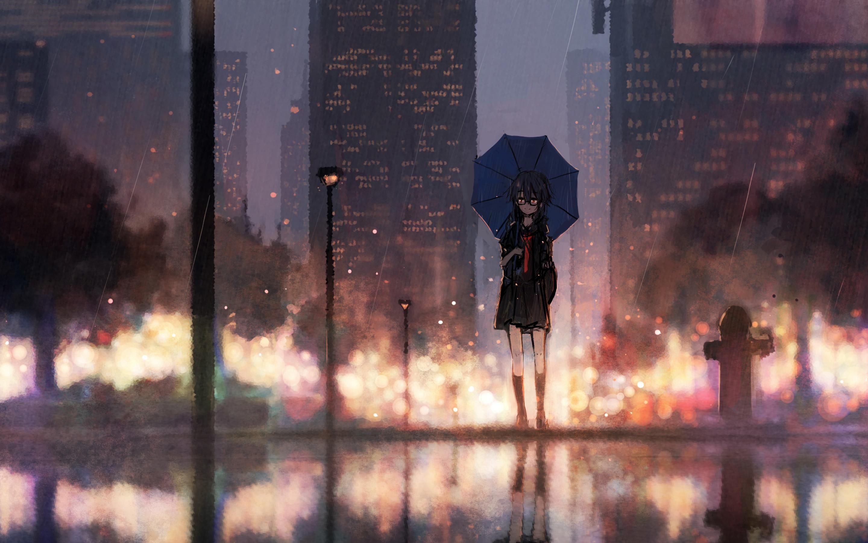 Anime Girl Standing In Rain Inside Torii 5K Wallpapers