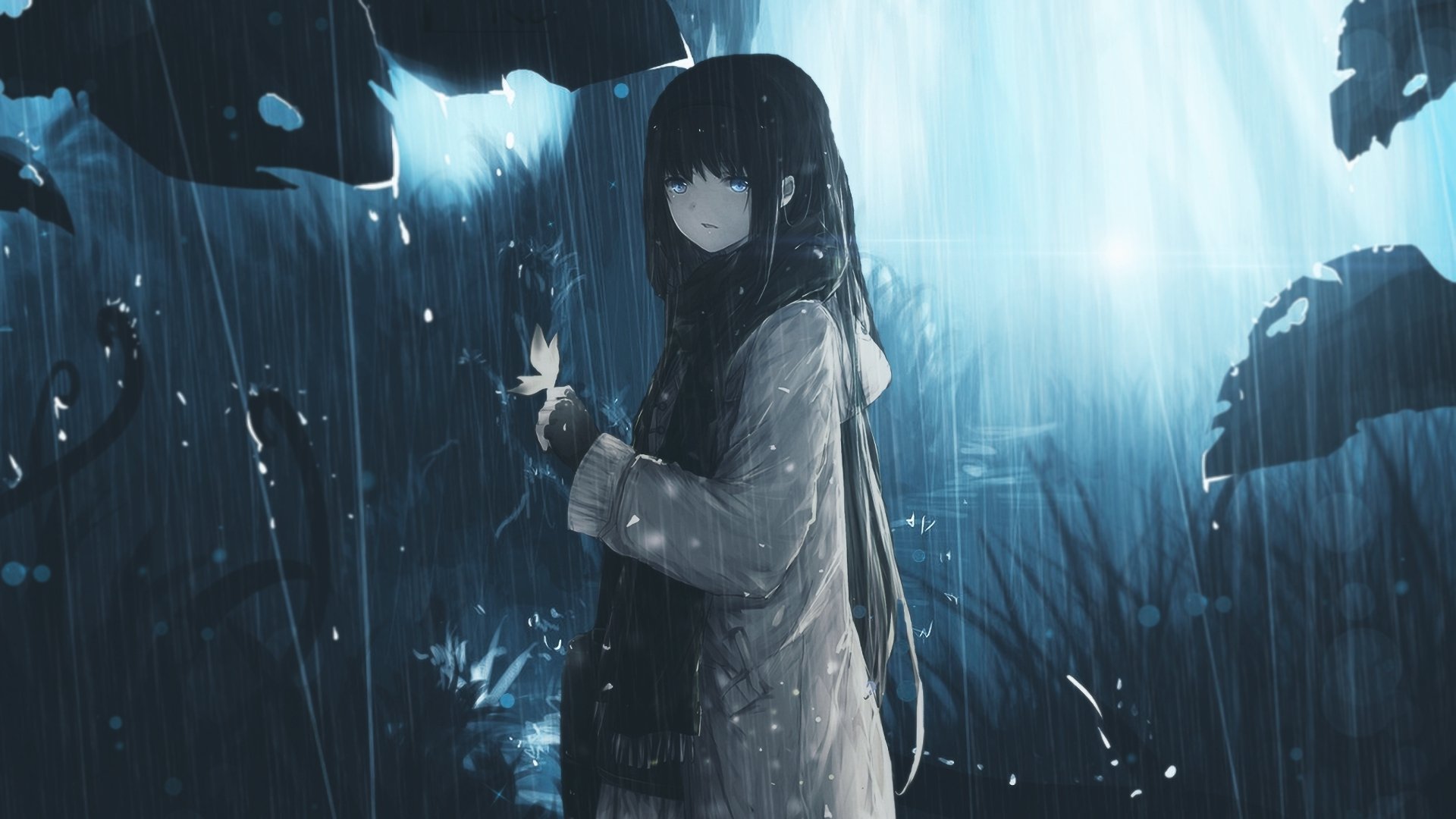 Anime Girl Standing In Rain Inside Torii 5K Wallpapers