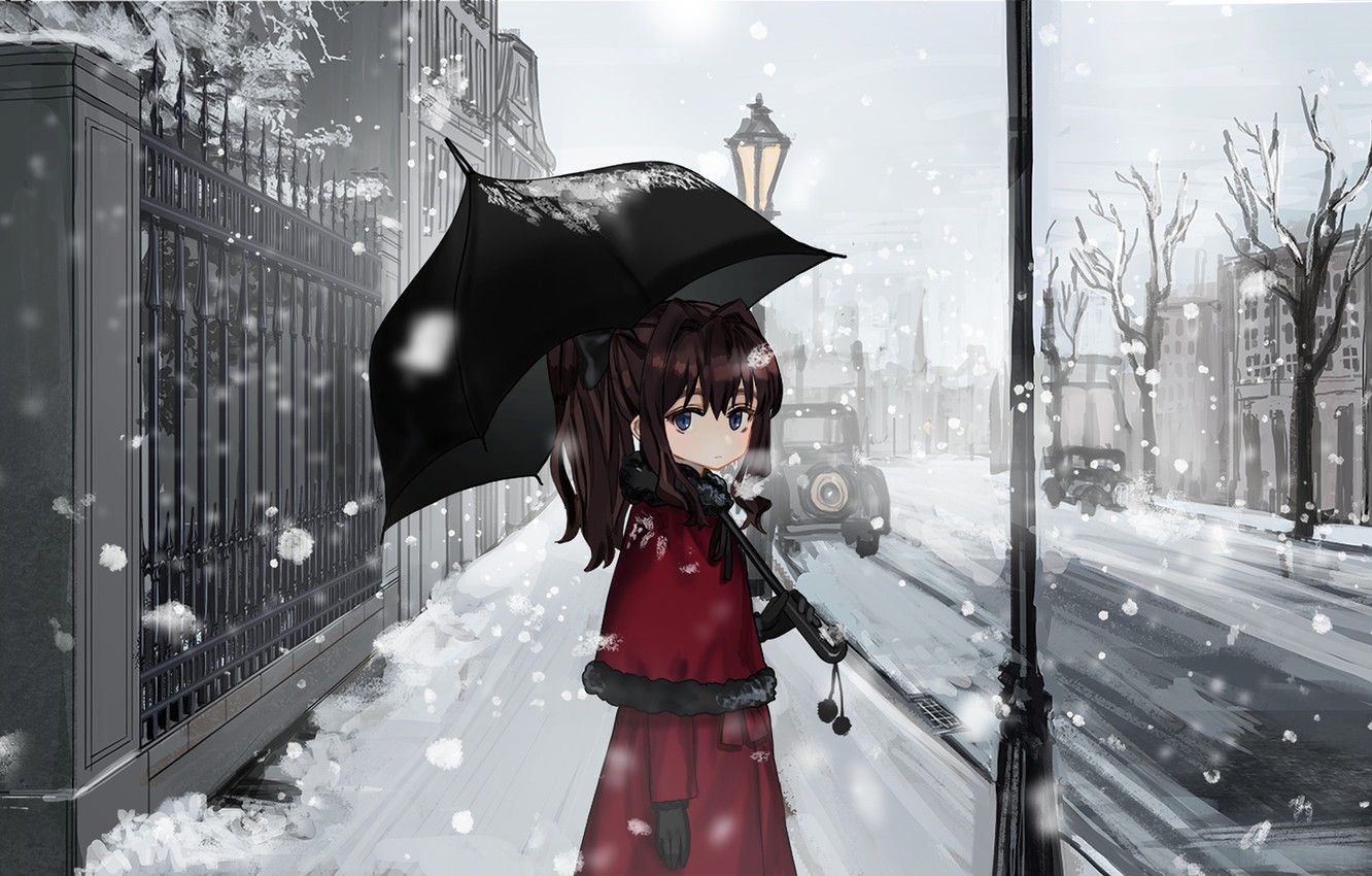 Anime Girl Walking With Umbrella Art Wallpapers