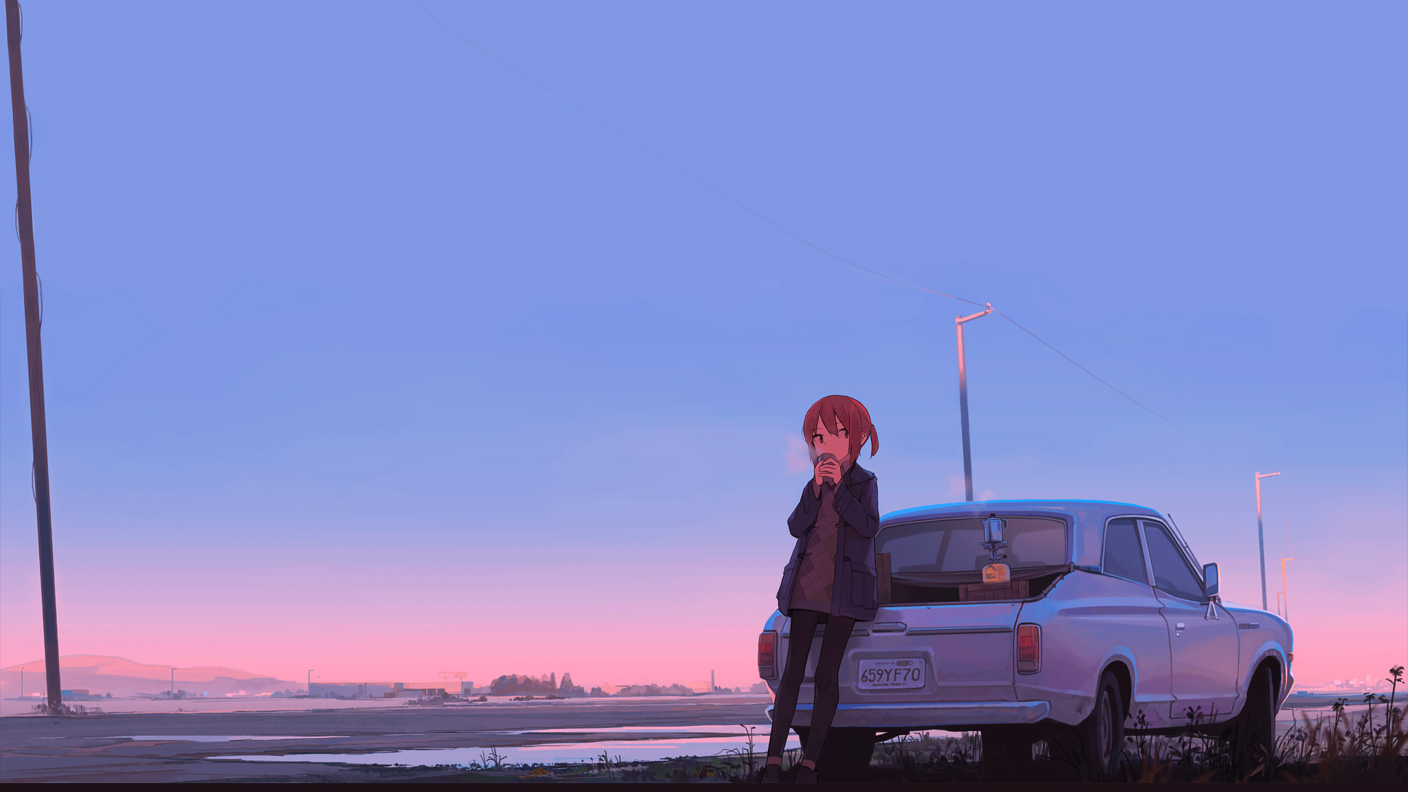 Anime Girl With Car Wallpapers