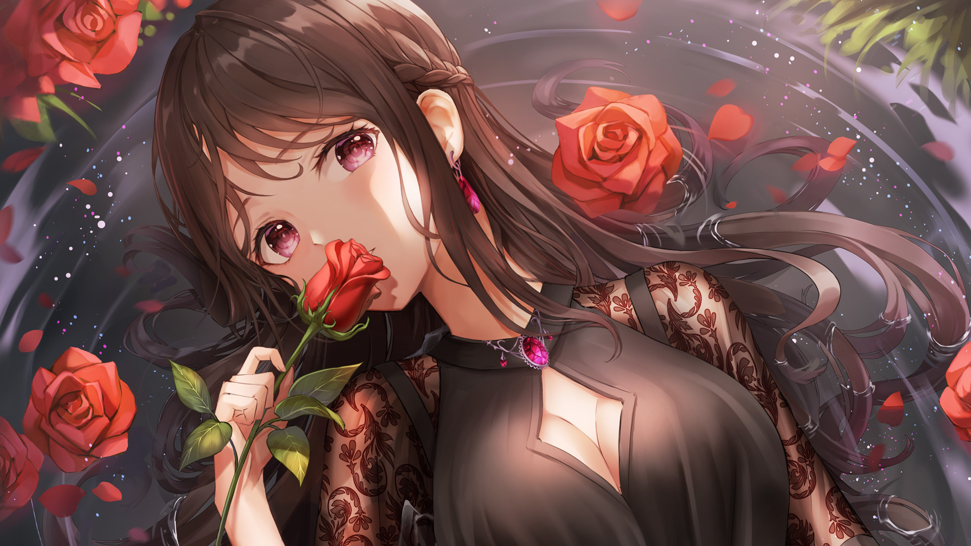 Anime Girl With Rose Wallpapers