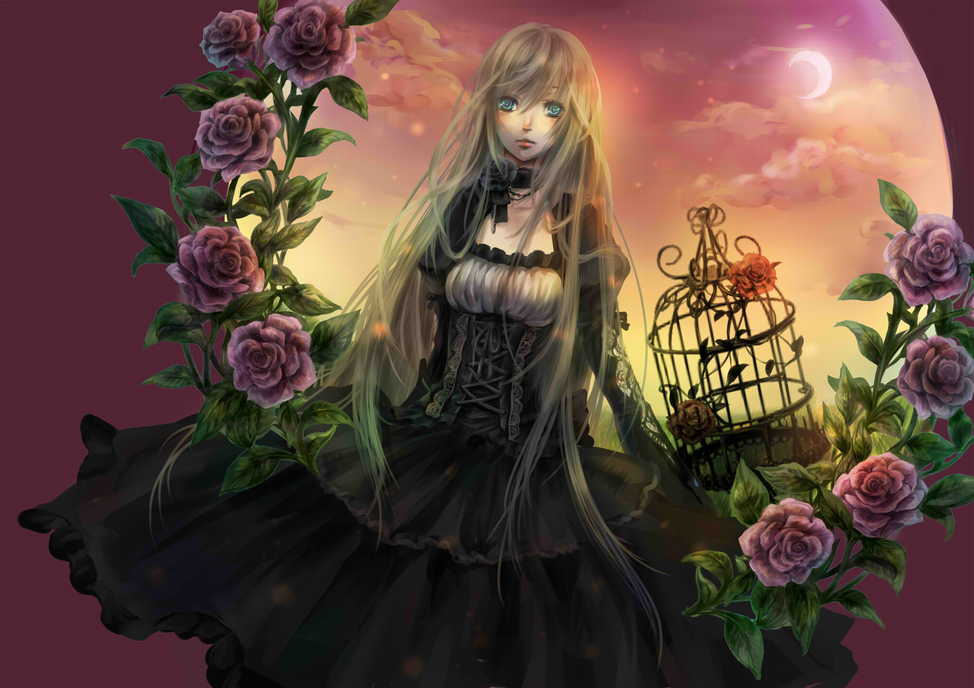 Anime Girl With Rose Wallpapers