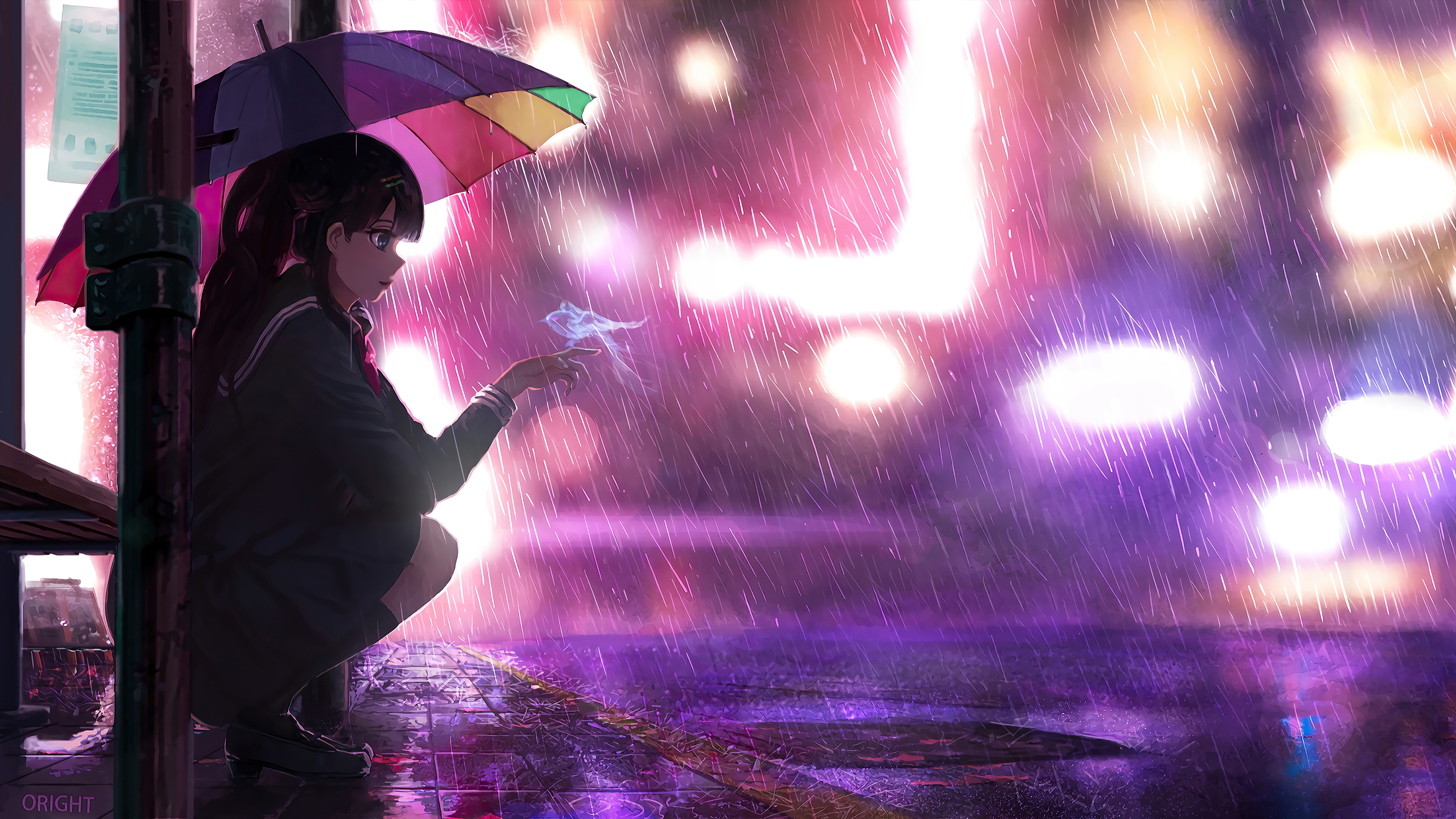 Anime Girl With Umbrella In Rain Wallpapers