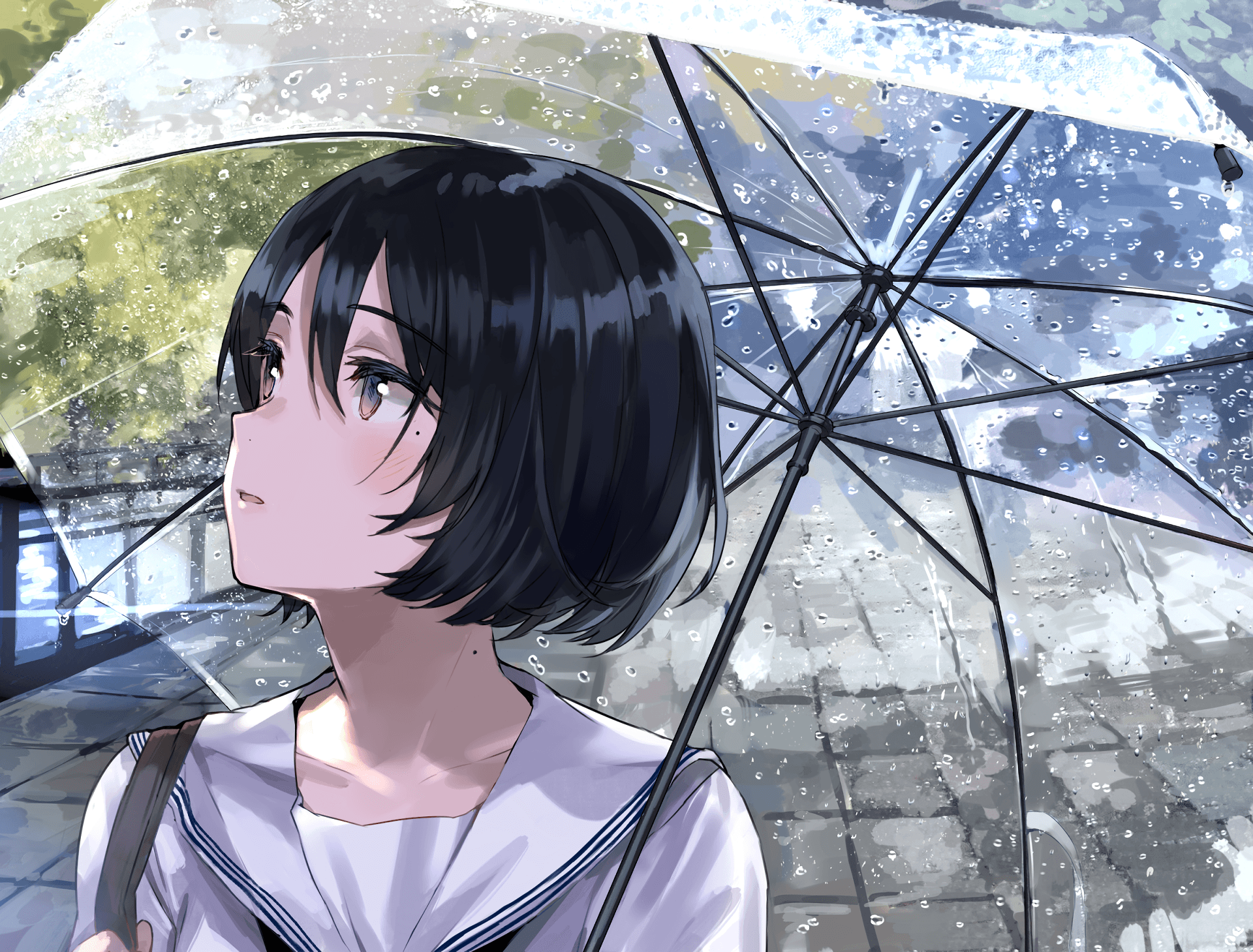 Anime Girl With Umbrella In Rain Wallpapers