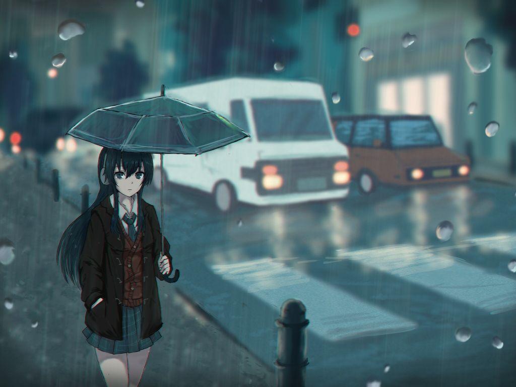 Anime Girl With Umbrella In Rain Wallpapers