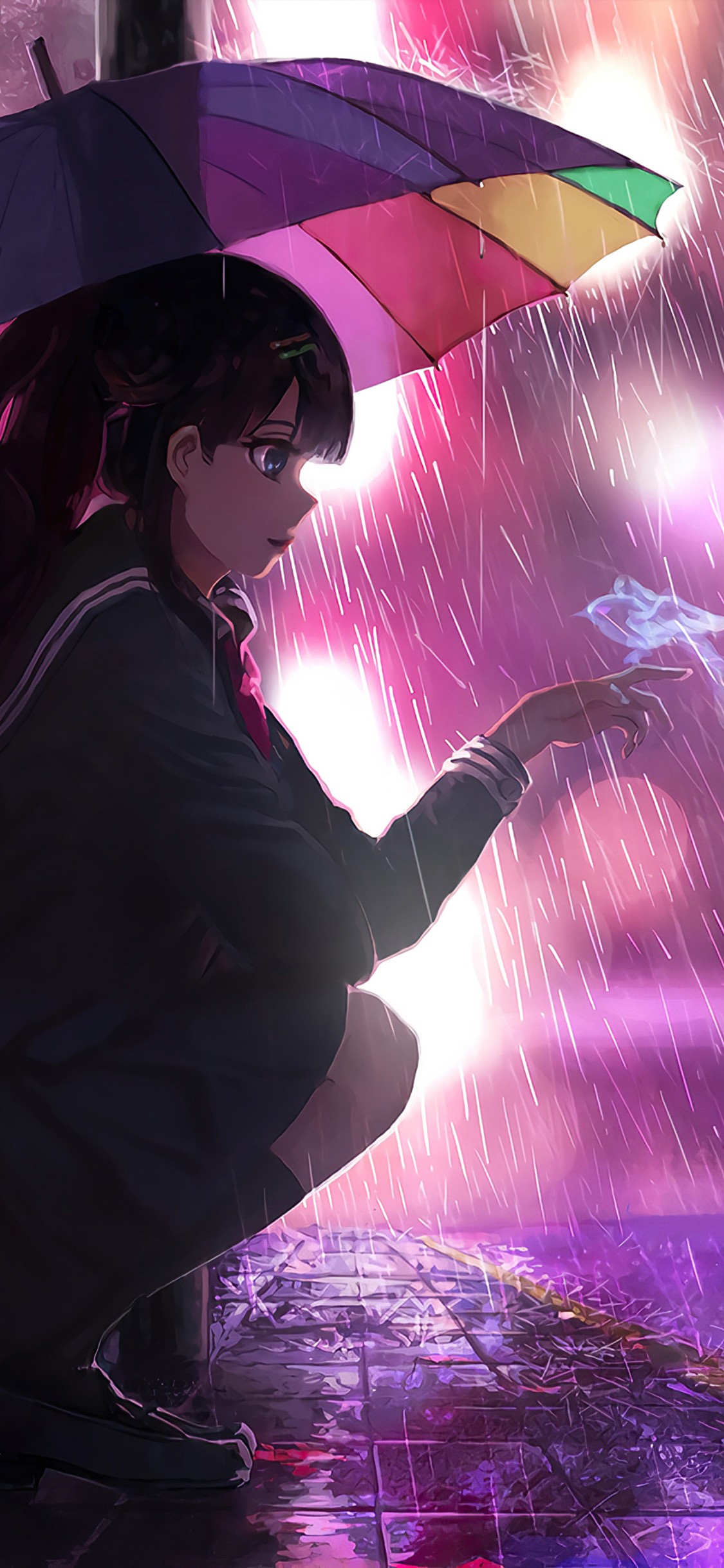 Anime Girl With Umbrella In Rain Wallpapers