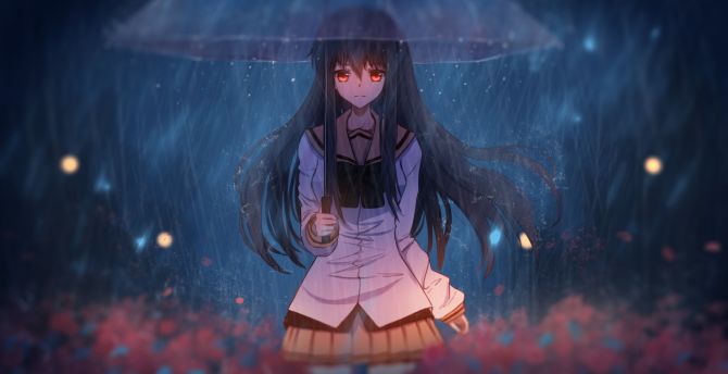 Anime Girl With Umbrella In Rain Wallpapers