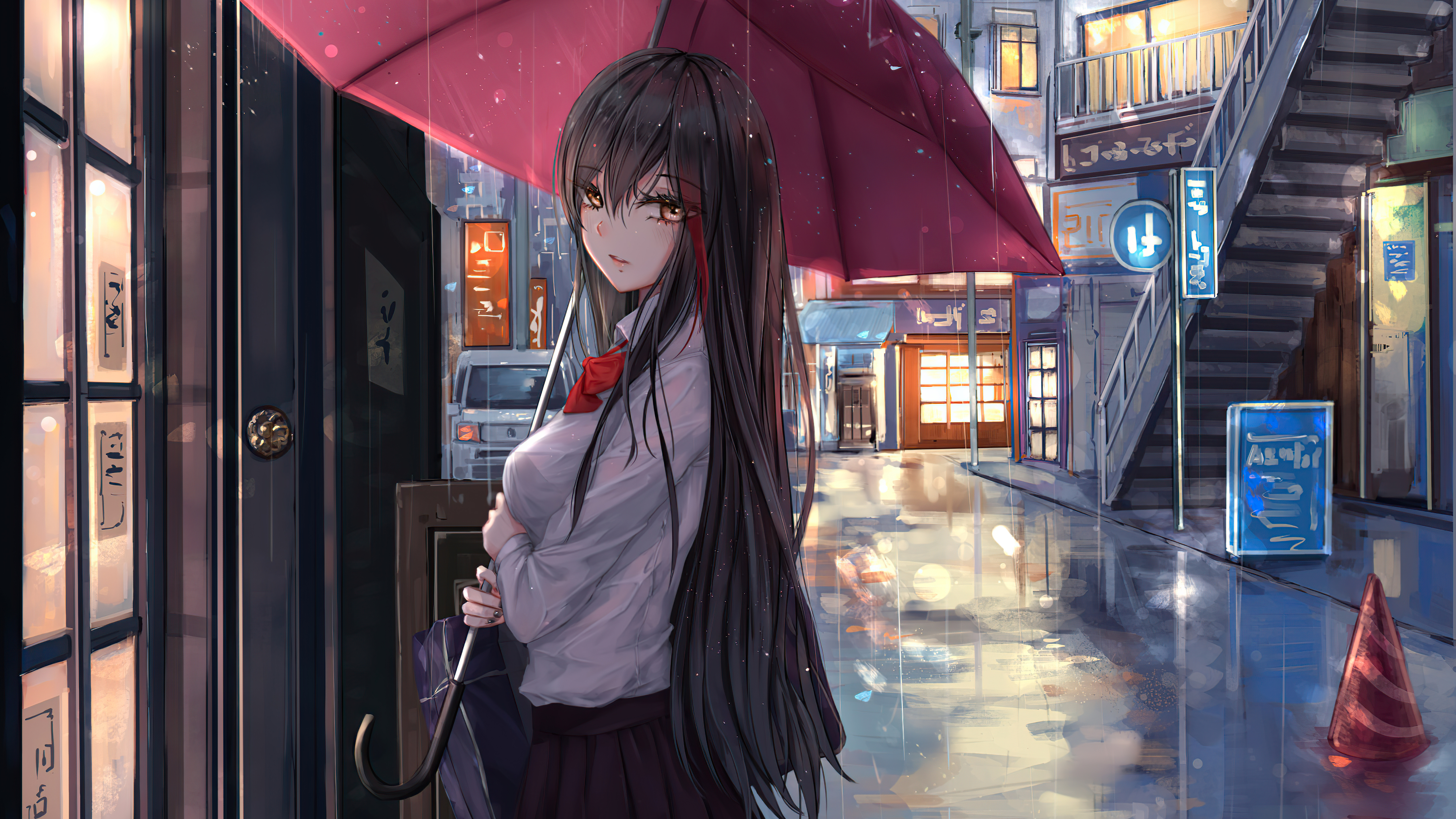 Anime Girl With Umbrella In Rain Wallpapers