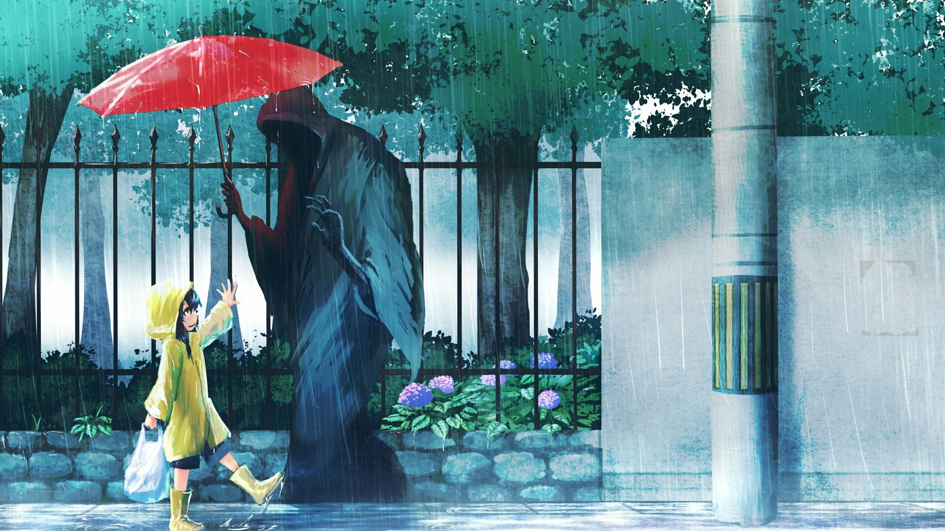 Anime Girl With Umbrella In Rain Wallpapers