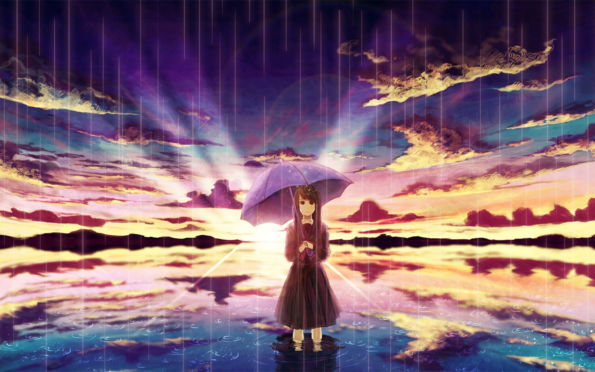 Anime Girl With Umbrella In Rain Wallpapers