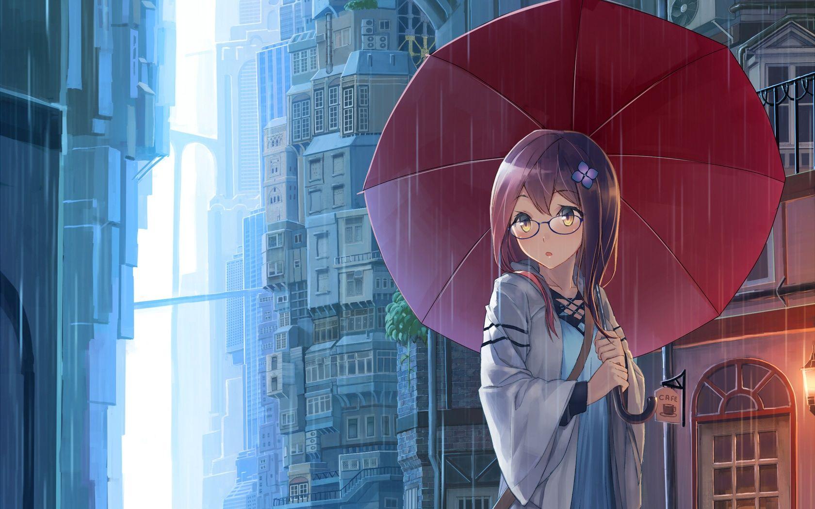 Anime Girl With Umbrella In Rain Wallpapers