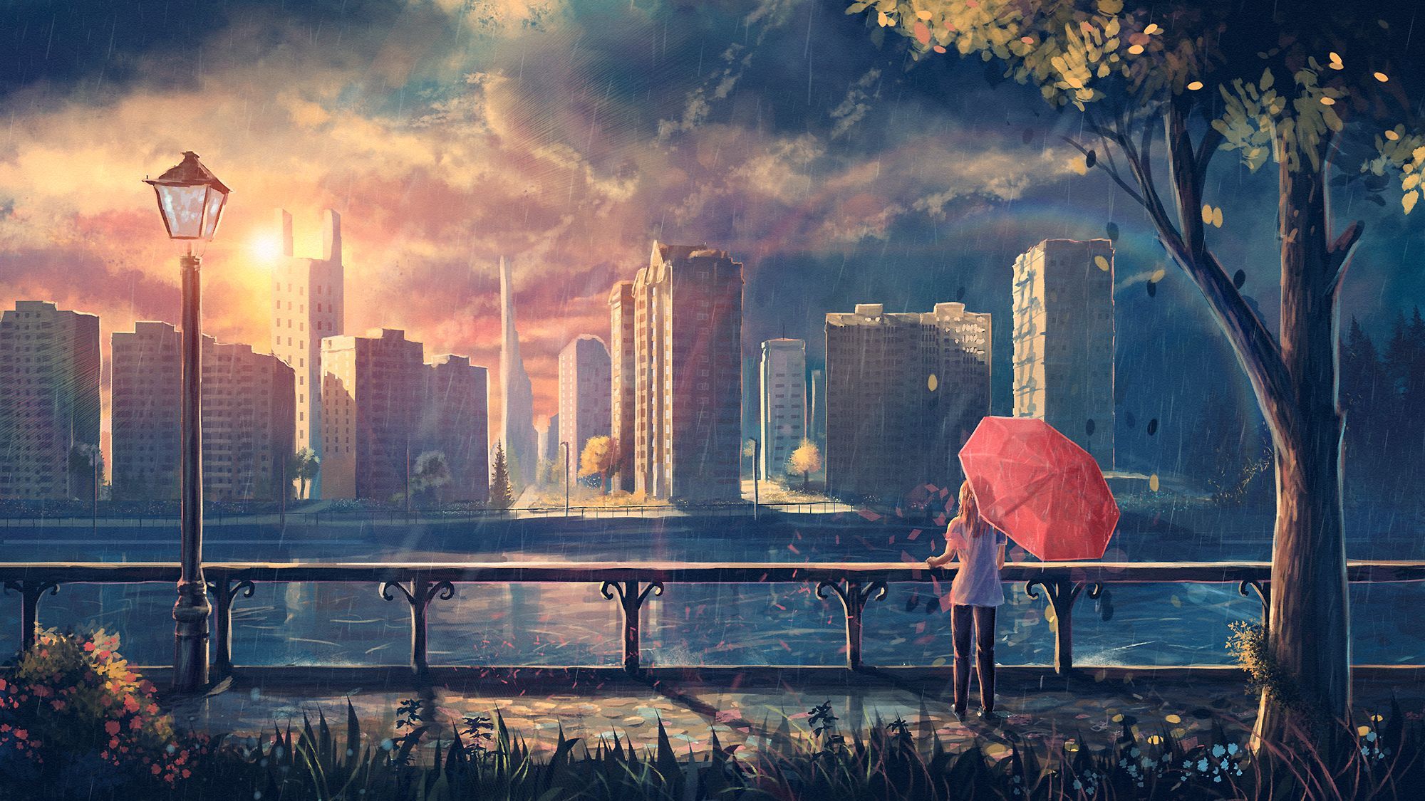 Anime Rain Scenery Wallpapers