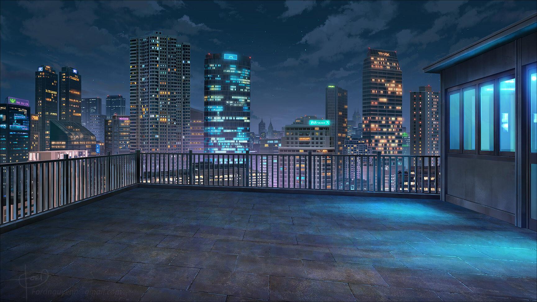 Anime Rooftops Building Night Wallpapers