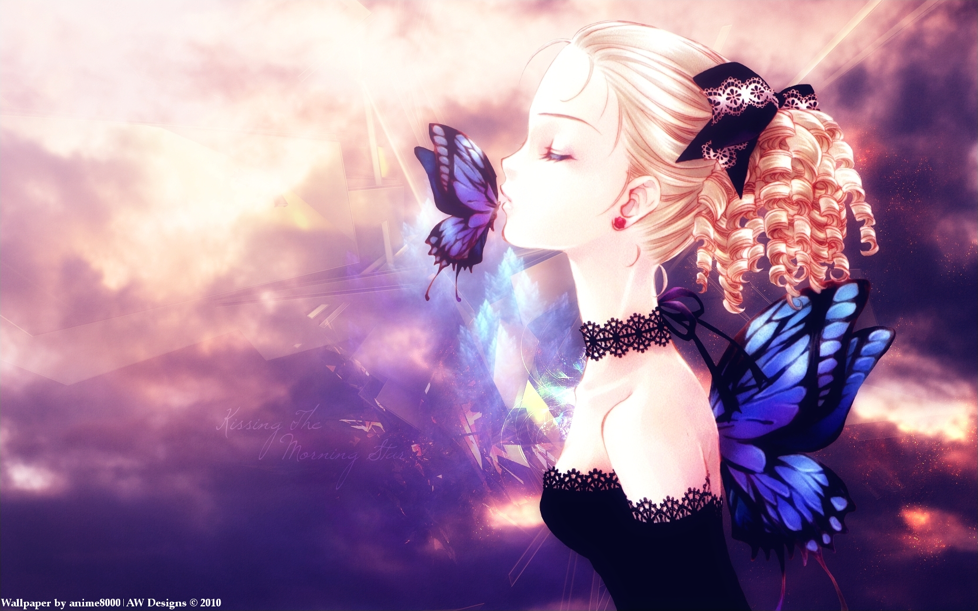 Anime Short Hairs Butterfly Dress Flowers Wallpapers