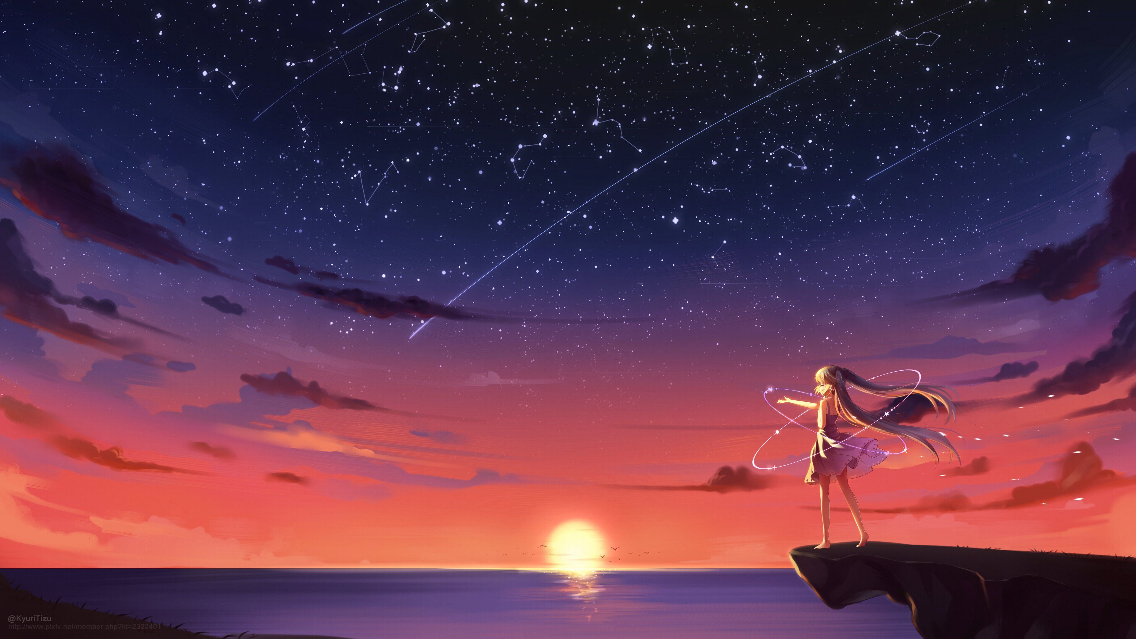 Cute Anime Girl Sunset Draw Wallpapers