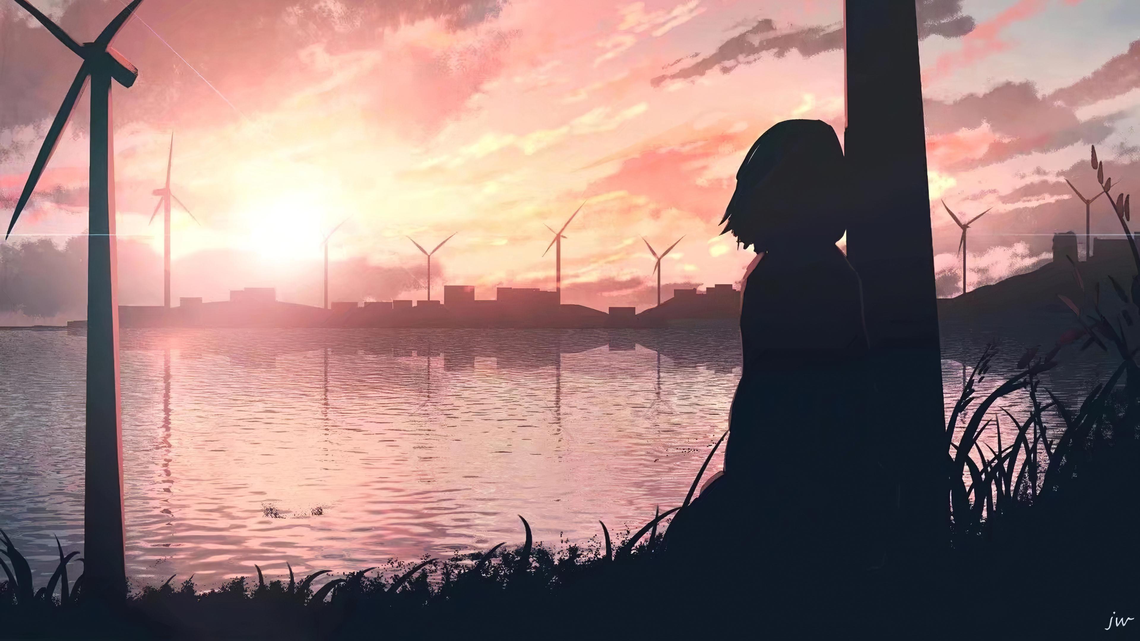 Lonely Anime Girl In Sunset Wallpapers