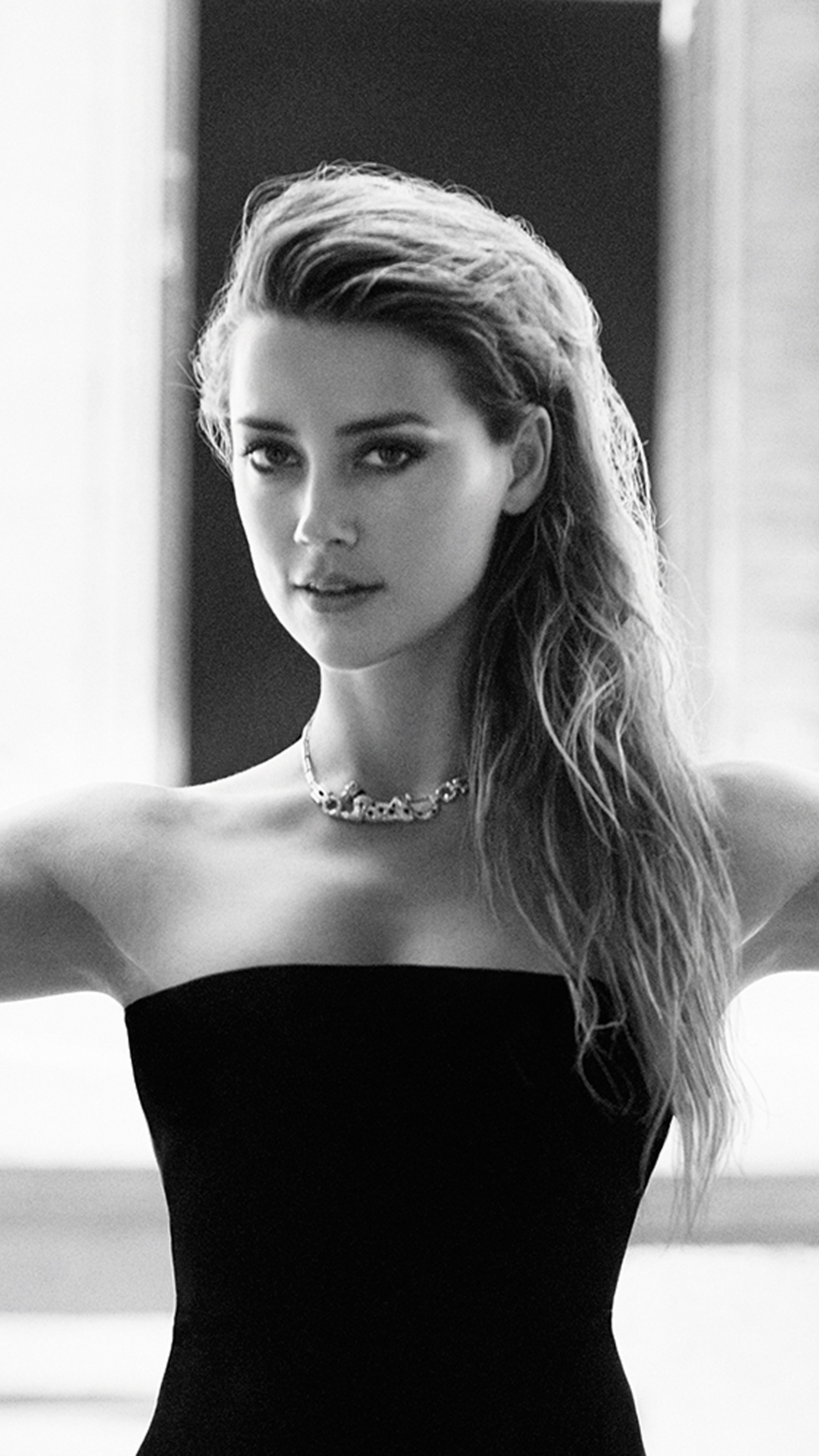 Amber Heard Black Dress Monochrome Wallpapers