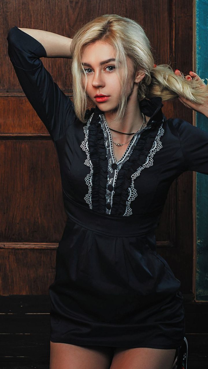 Blonde Girl In Black Dress Wallpapers