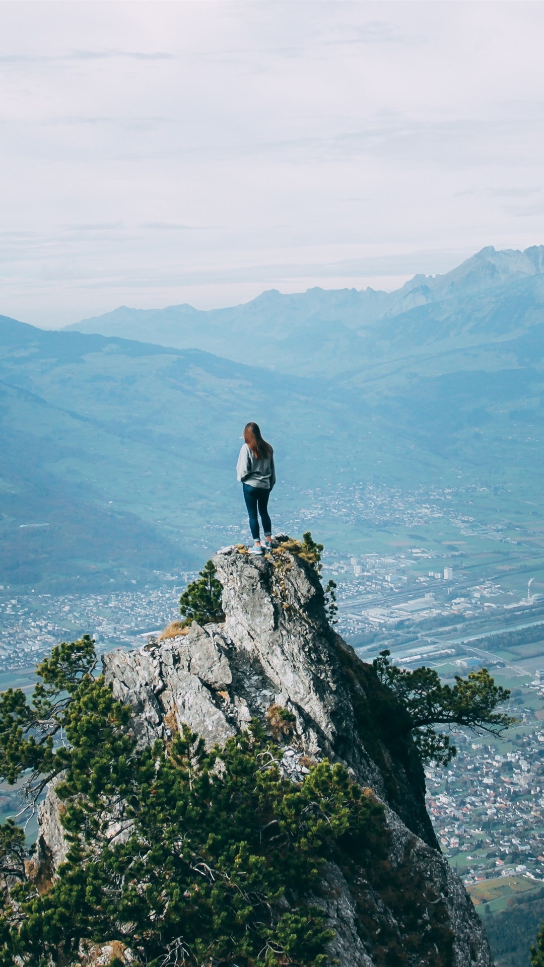 Girl At Tip Of Mountain Wallpapers