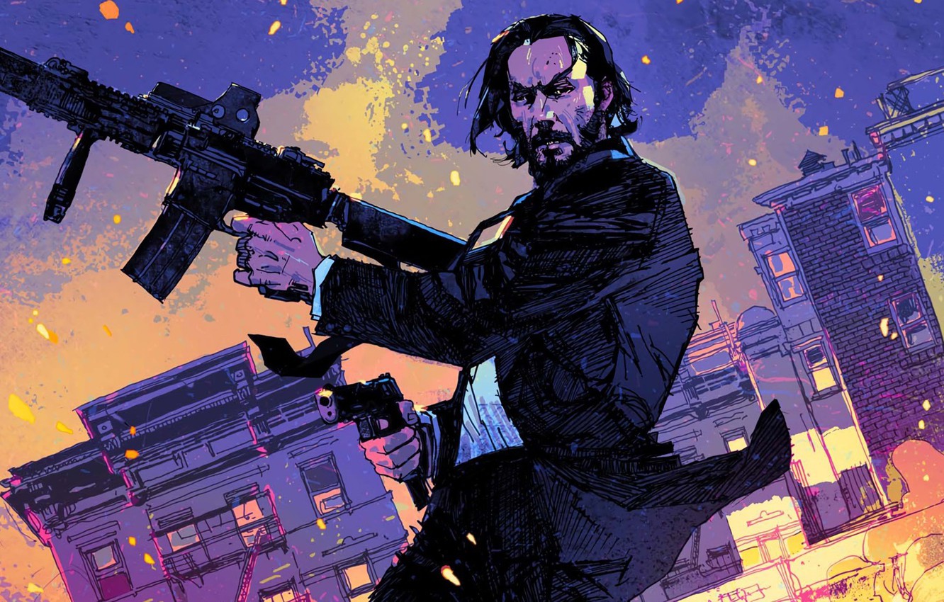 John Wick as Keanu Reeves Illustration Wallpapers