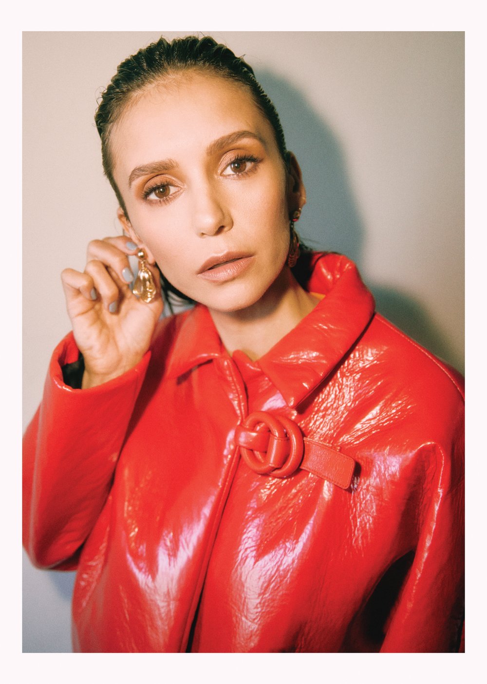 Nina Dobrev Red Leather Jacket Wallpapers