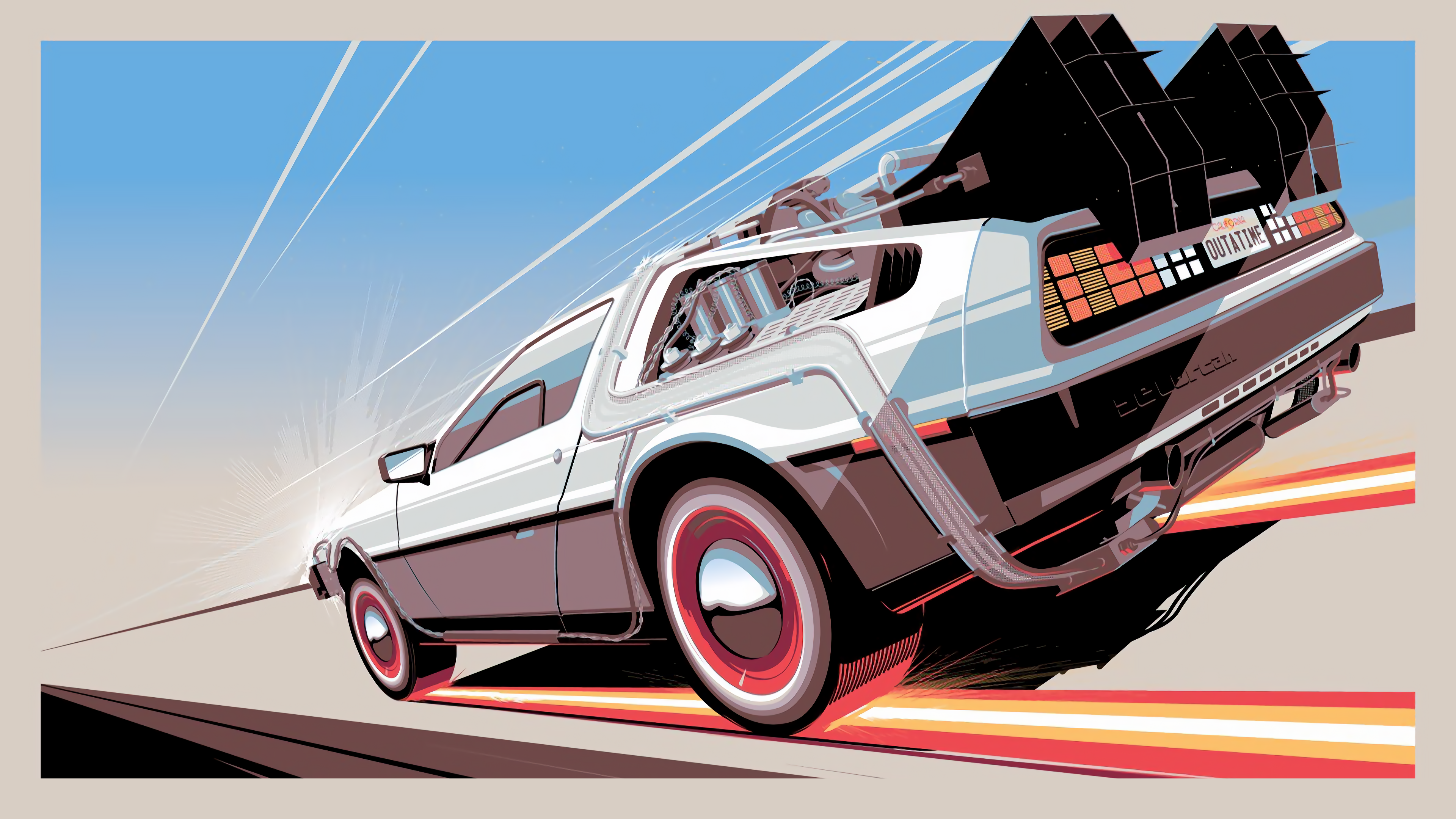 Back To The Future Delorean Car Illustration Wallpapers