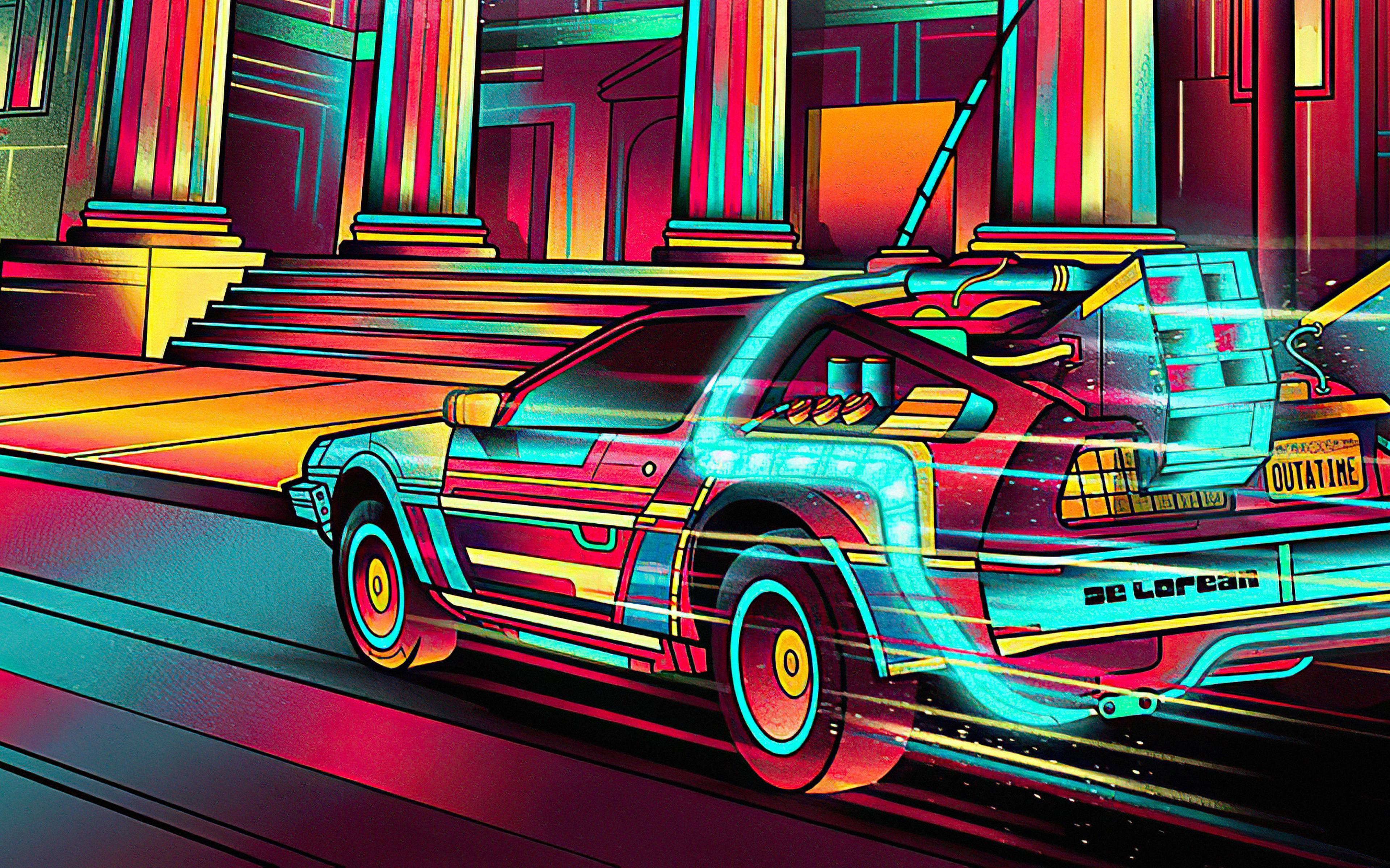 Back To The Future Delorean Car Illustration Wallpapers