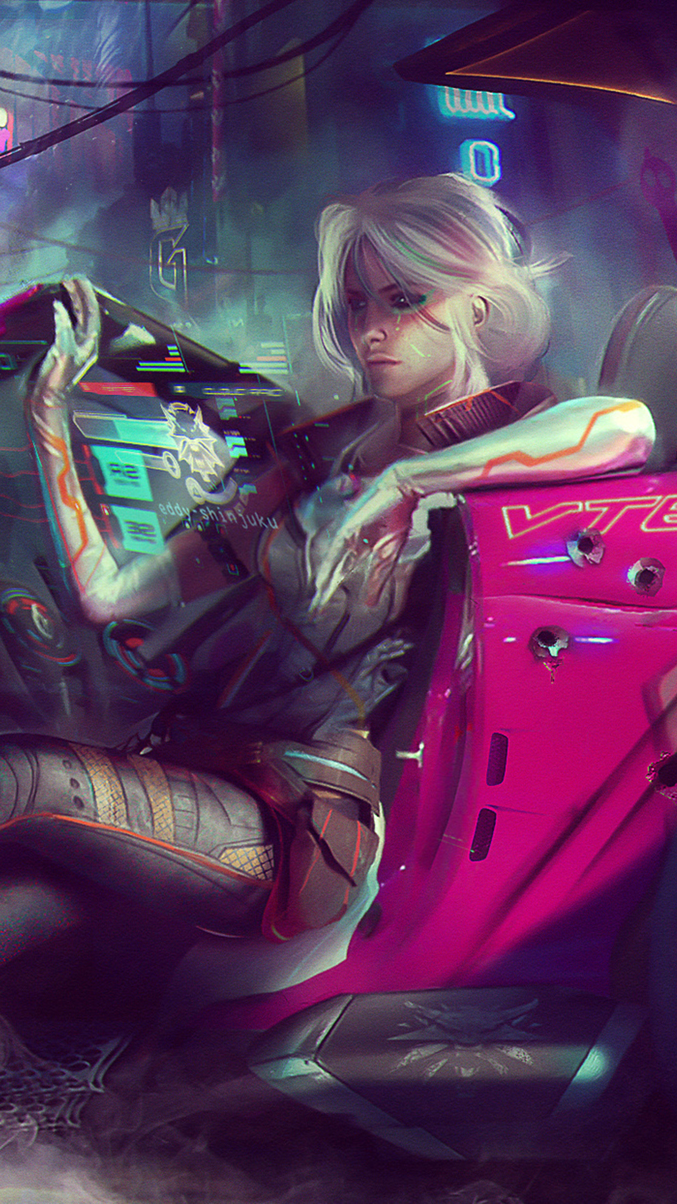 Ciri Witcher x Cyberpunk 2077 Wallpapers