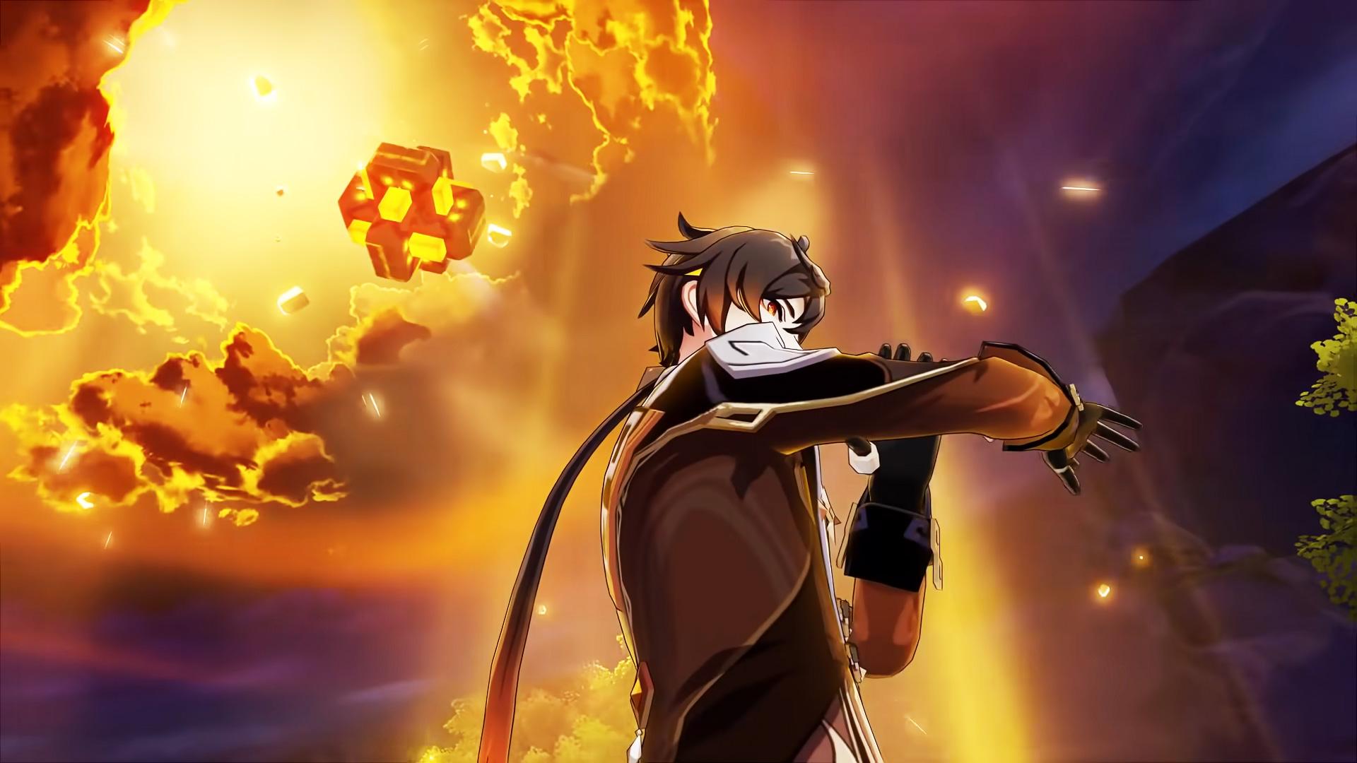 Zhongli In Fire Background Genshin Impact Wallpapers