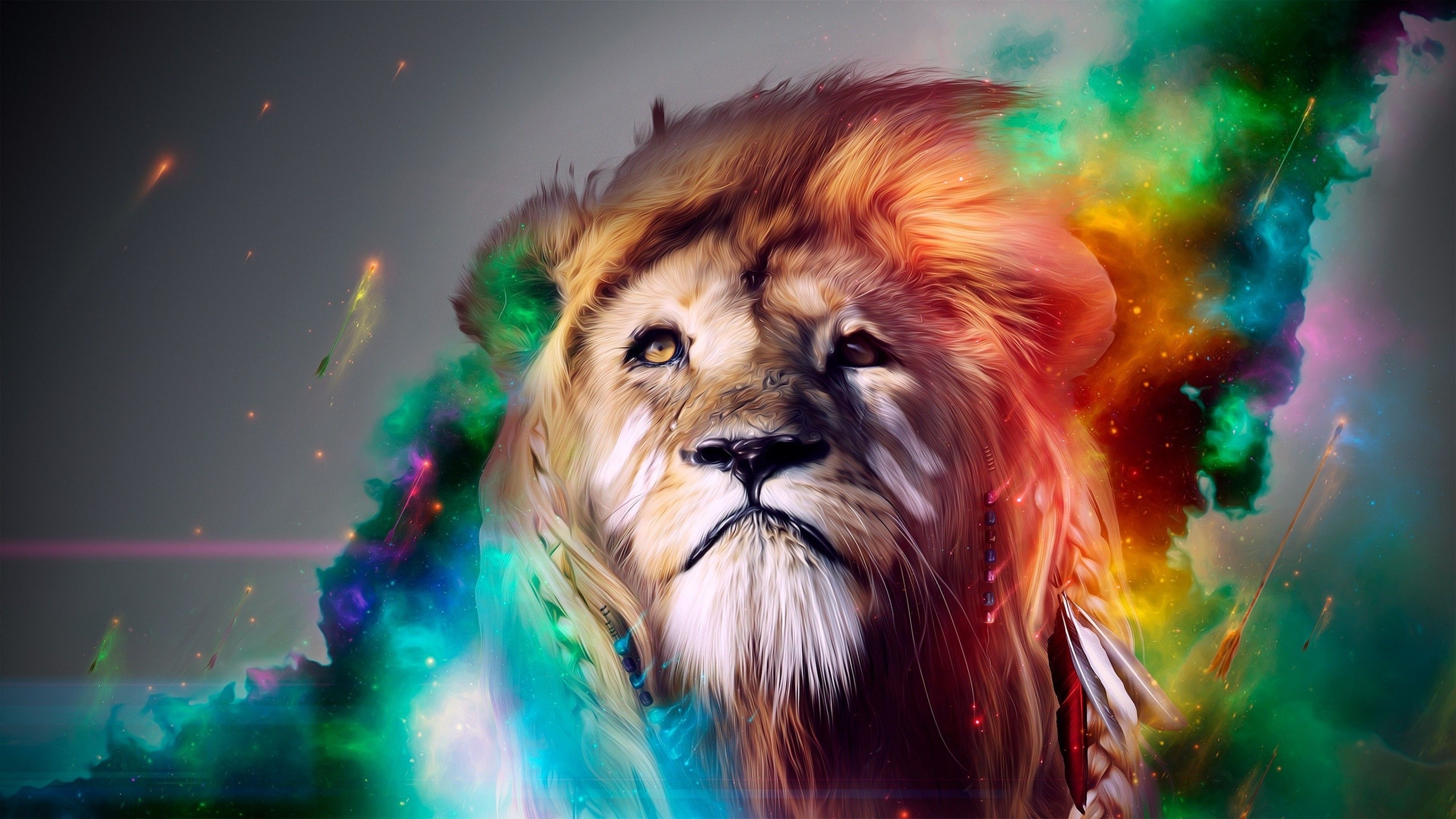 Colorful Lion Spirit In Space Nebula
 Wallpapers