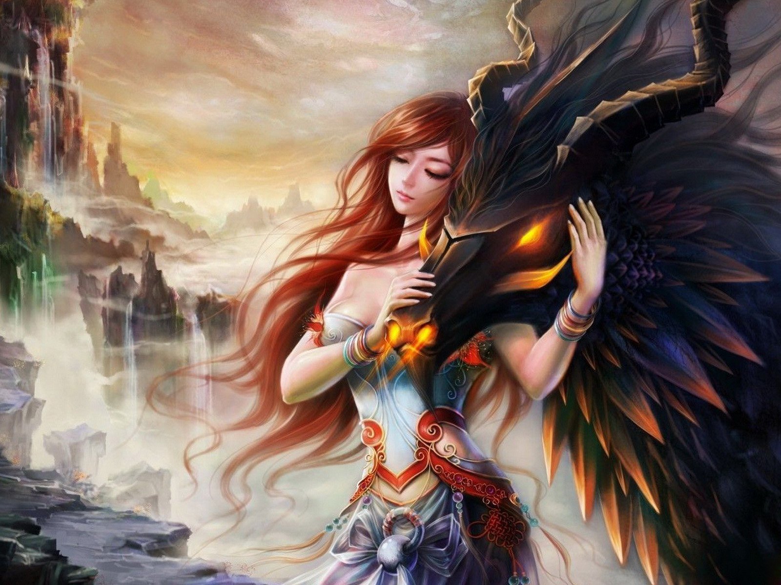 Fantasy Girl With Dragon
 Wallpapers