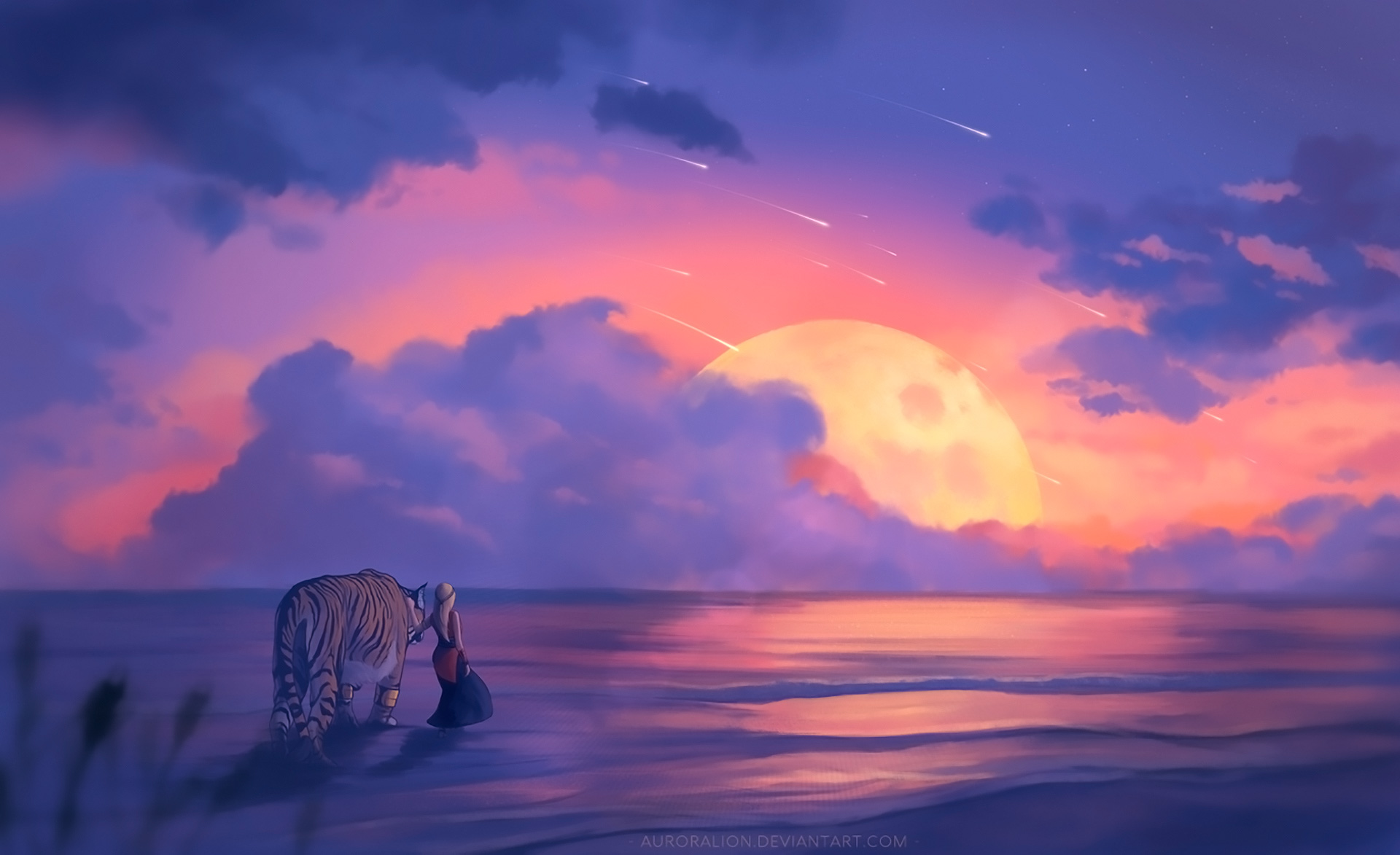 Girl Dreaming With Lion
 Wallpapers