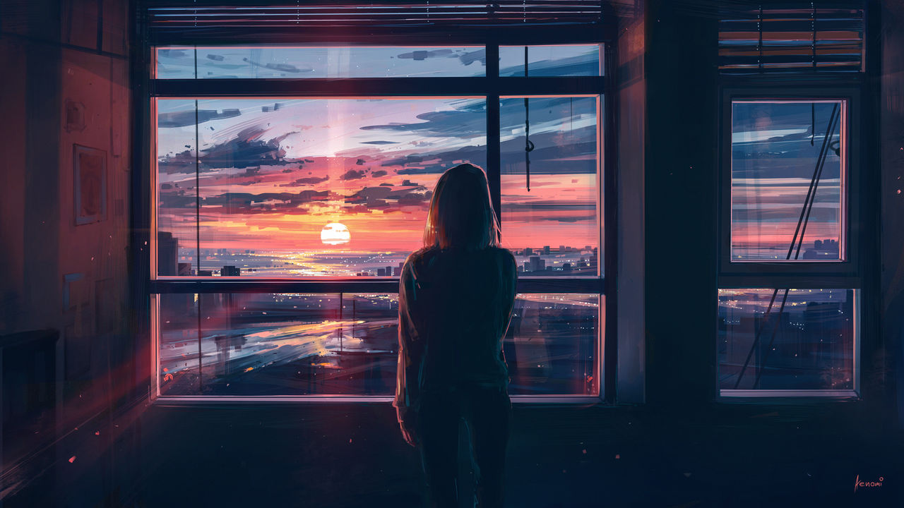 Girl Waiting For Sunset Art
 Wallpapers