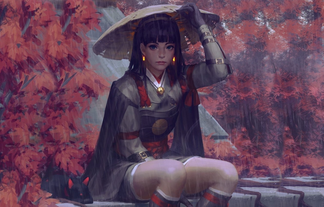 Japanese Warrior In Rain
 Wallpapers