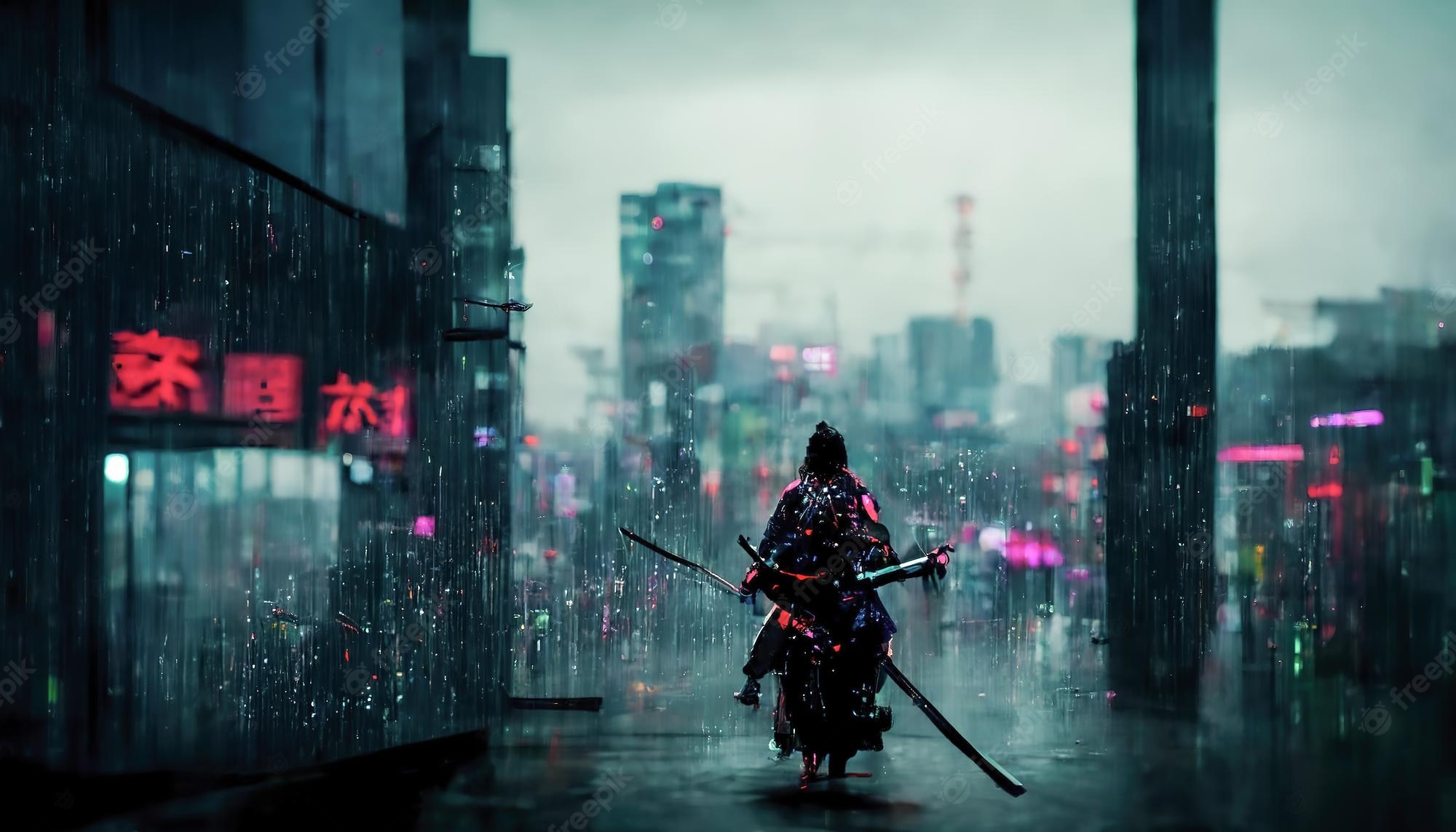 Japanese Warrior In Rain
 Wallpapers