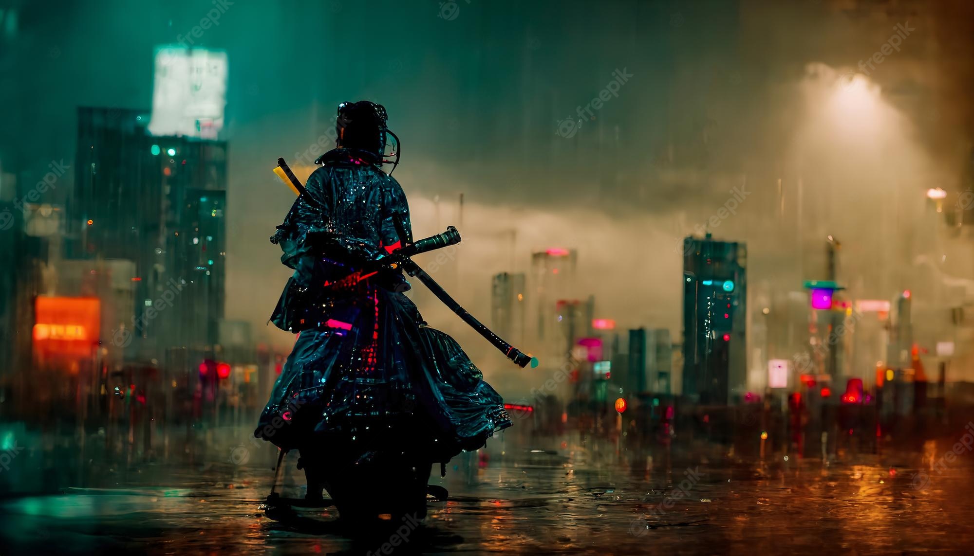 Japanese Warrior In Rain
 Wallpapers