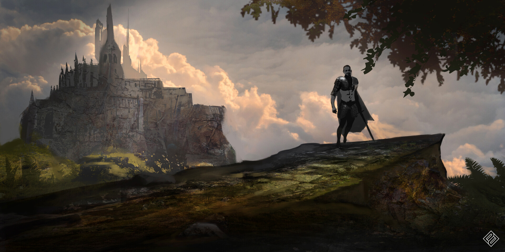 Knight Warrior Watching Castle Illustration
 Wallpapers