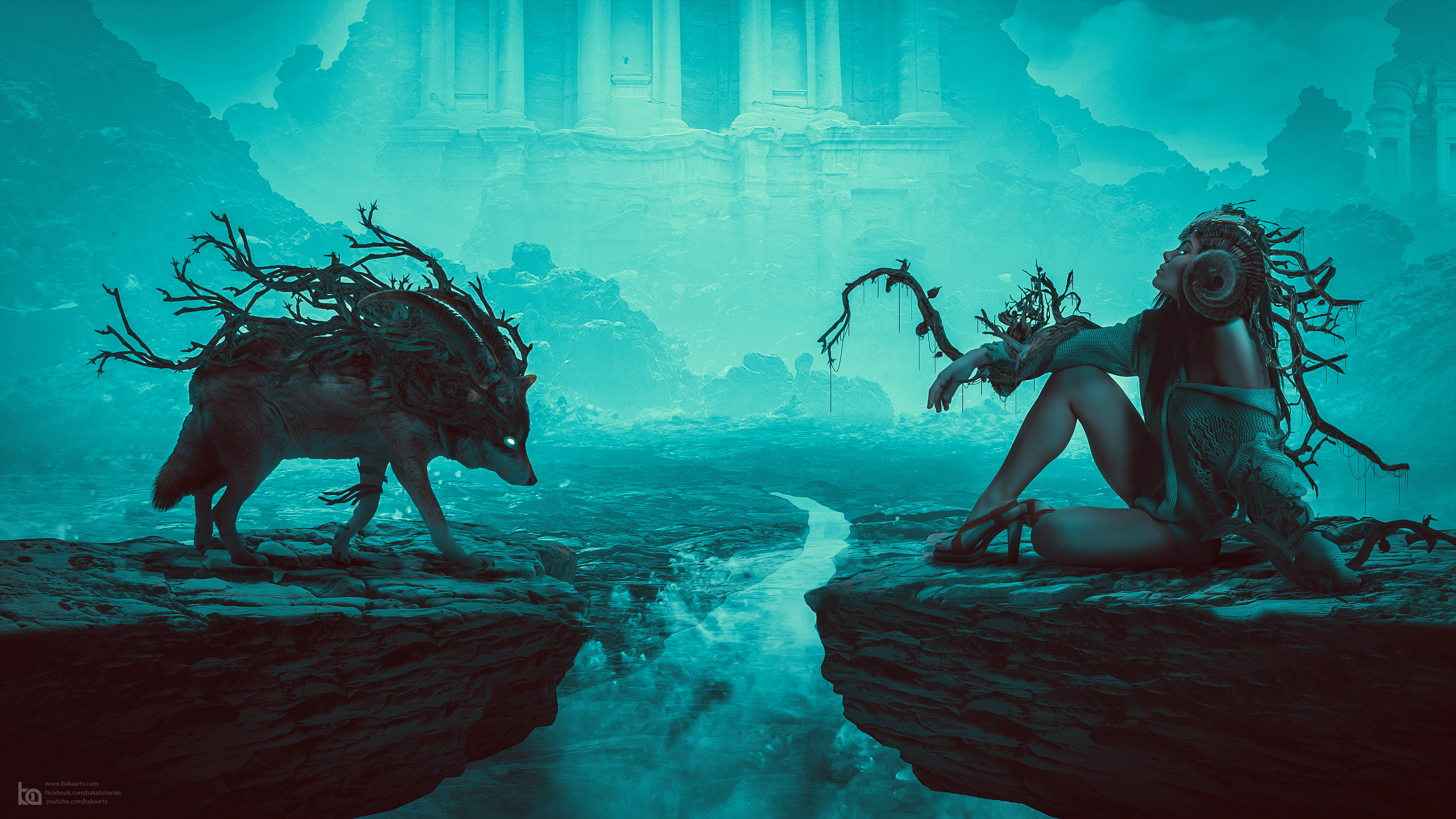 Labyrinth Wolf And Boy 3D Abstract Fantasy Art
 Wallpapers
