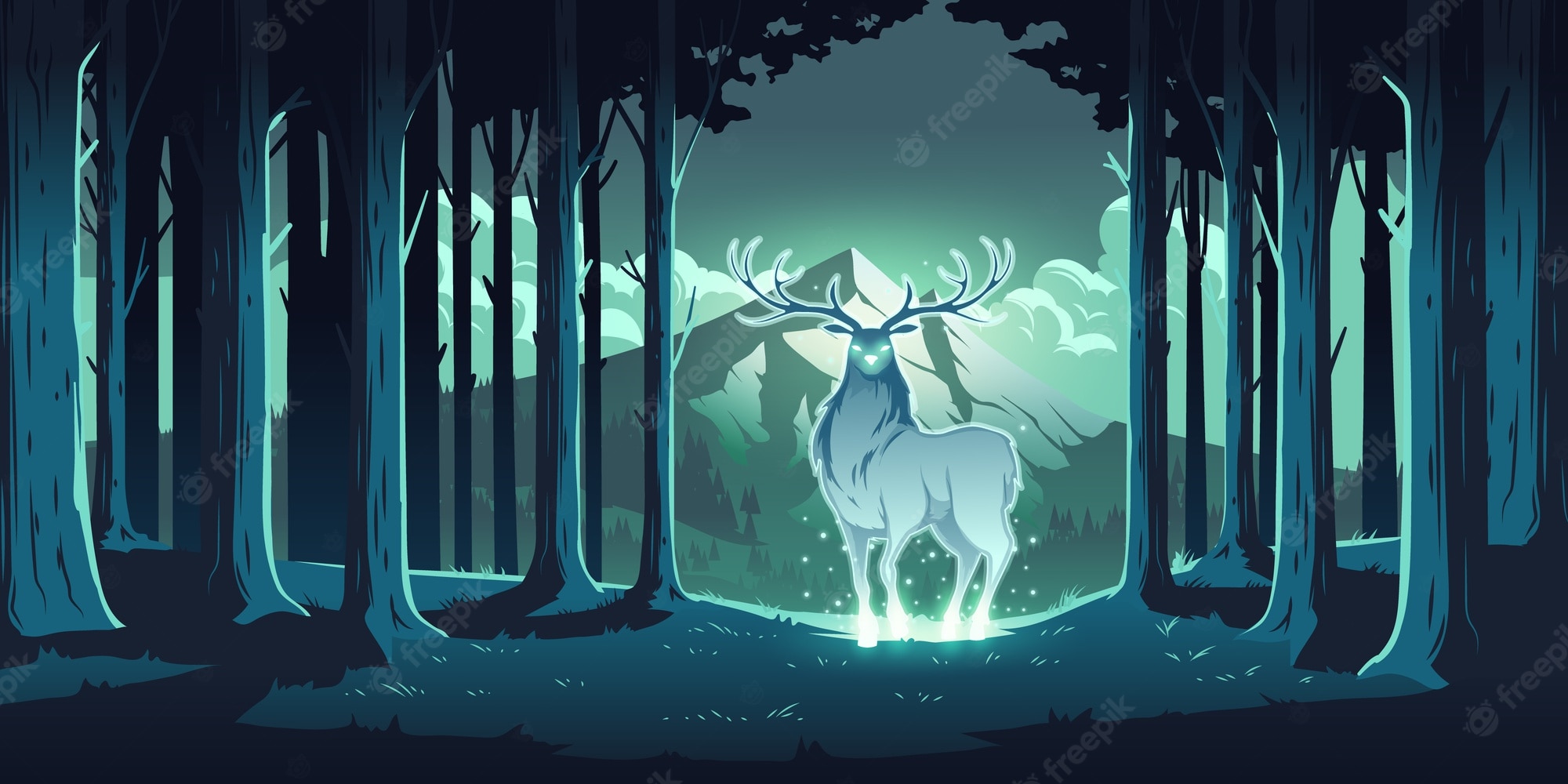 Lantern Child With A Deer In The Night
 Wallpapers