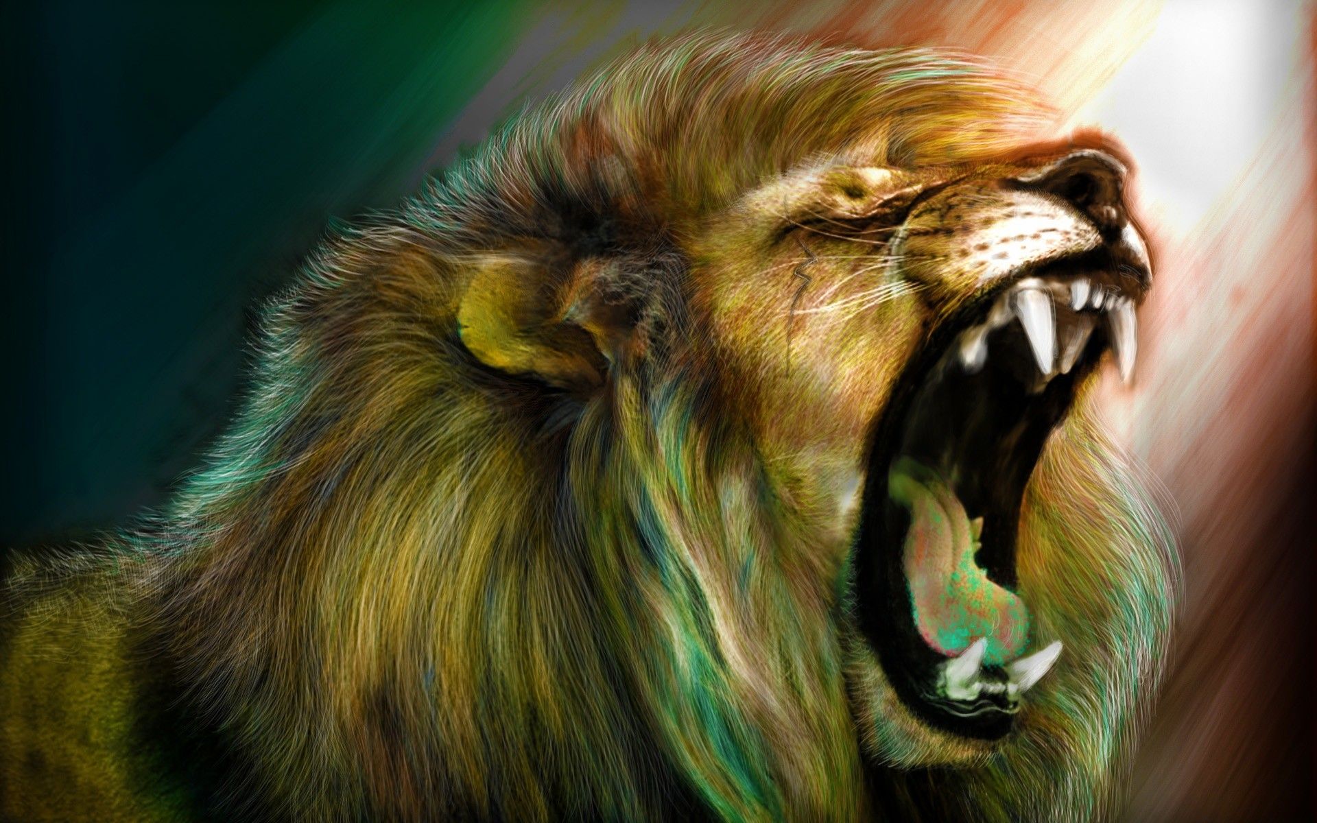 Lion Roar Colorful Fantasy Artwork
 Wallpapers