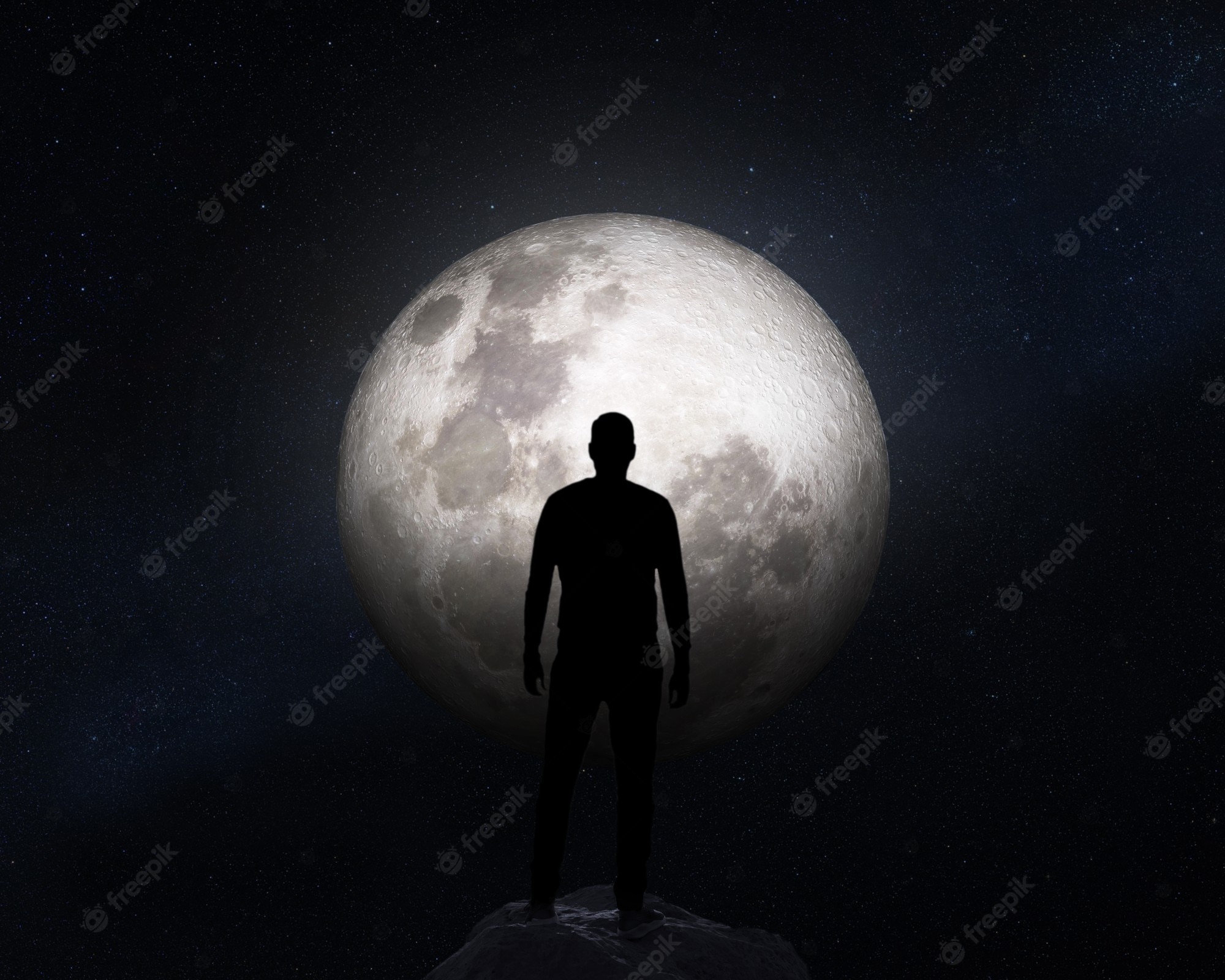 Lonely Person Silhouette Flying In Moon
 Wallpapers