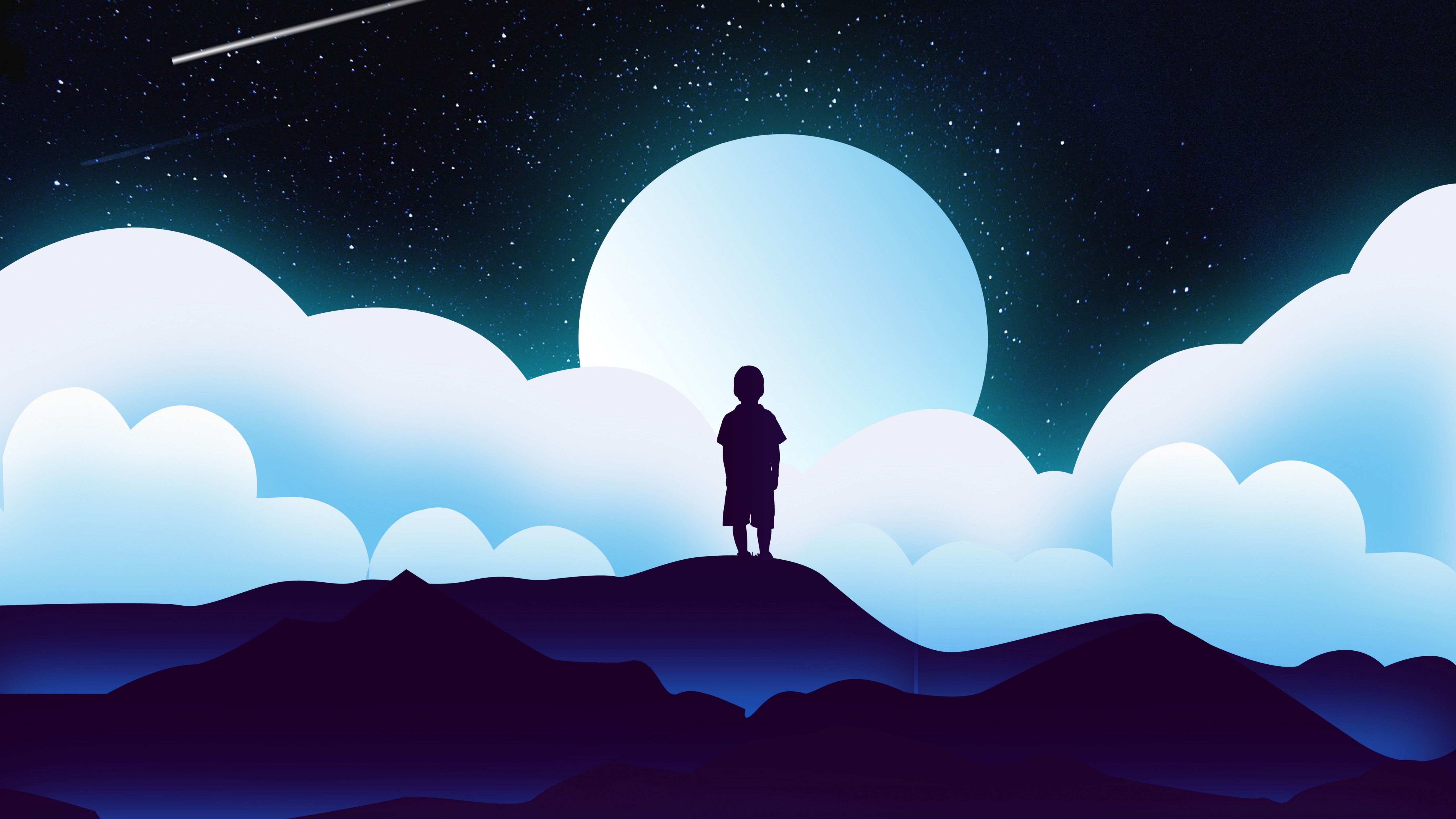 Lonely Person Silhouette Flying In Moon
 Wallpapers