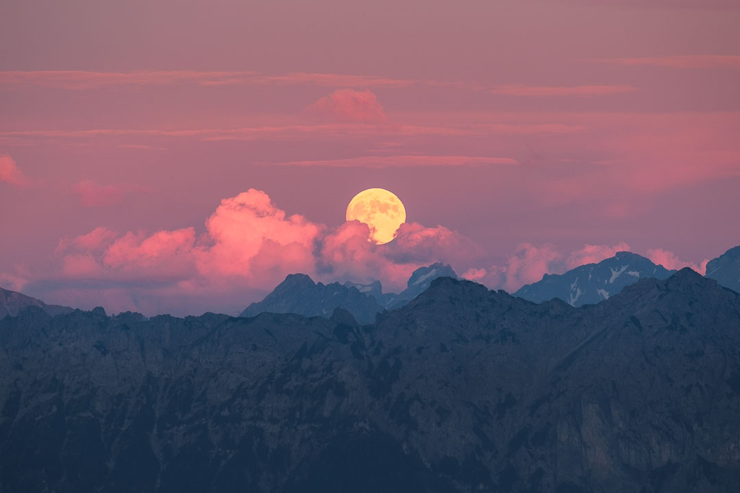 Man Watching Moon Rising Over Mountains
 Wallpapers